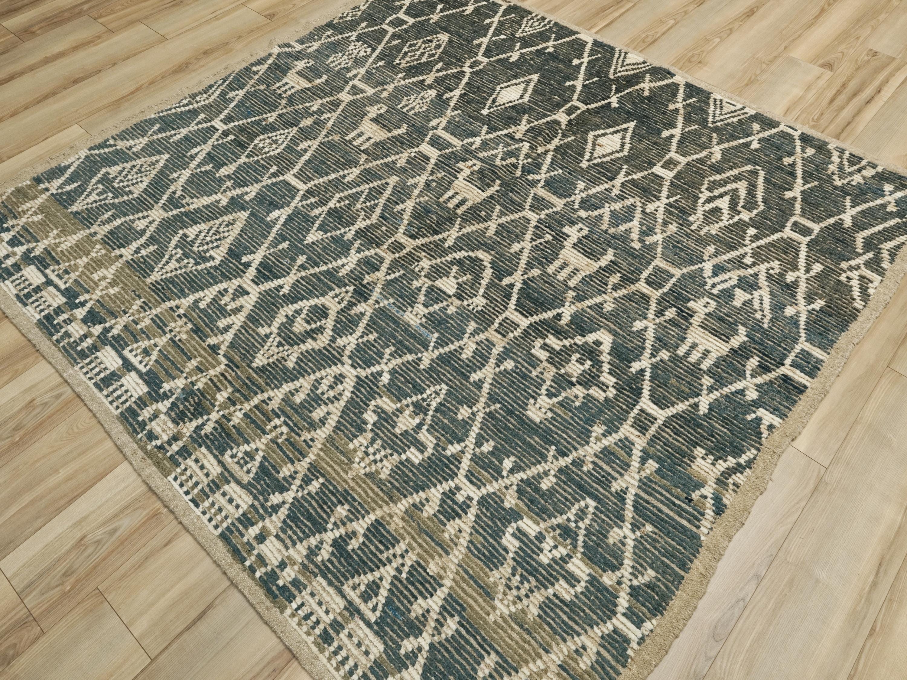 7x7 Ft Blue Moroccan Rug - Afghan Handmade Square Rug