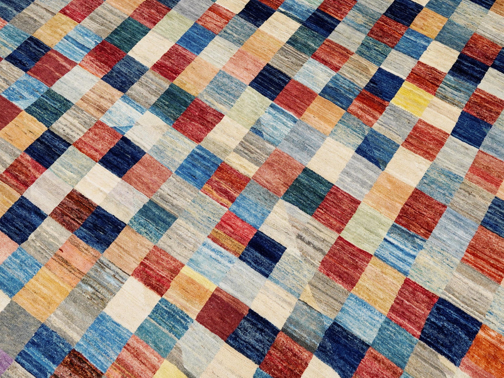 7x10 Multicolor Gabbeh Rug - Afghan Wool Area Rug - Geometric Design