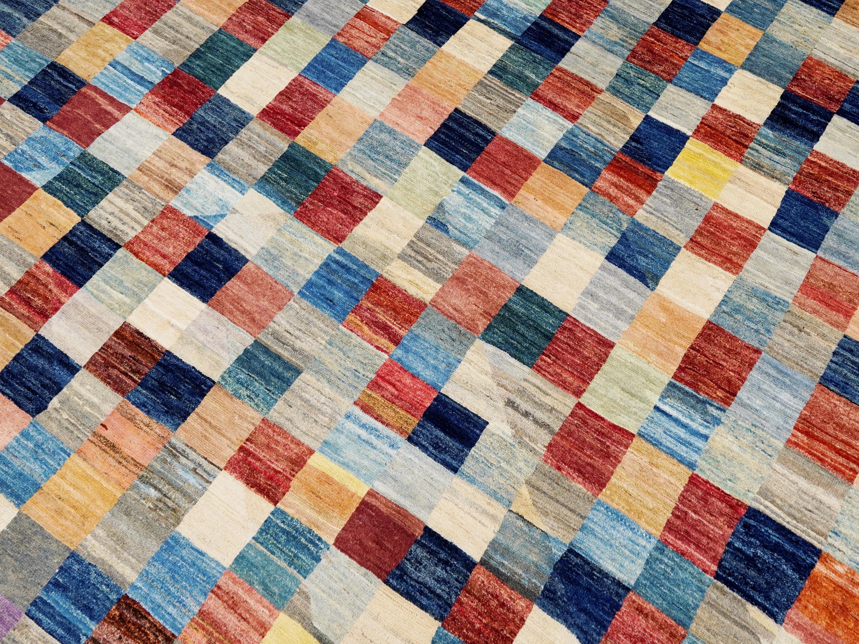 7x10 Multicolor Gabbeh Rug - Afghan Wool Area Rug - Geometric Design