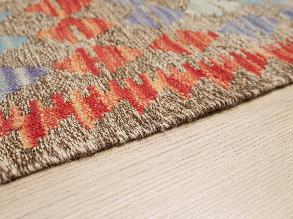 4x5 Ft Red Maimana Kilim Rug - Traditional Flat Weave Wool Rug