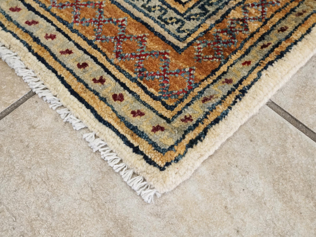 2x3 Ft Handmade Afghan Ersari Wool Rug - Beige Oriental Accent Rug
