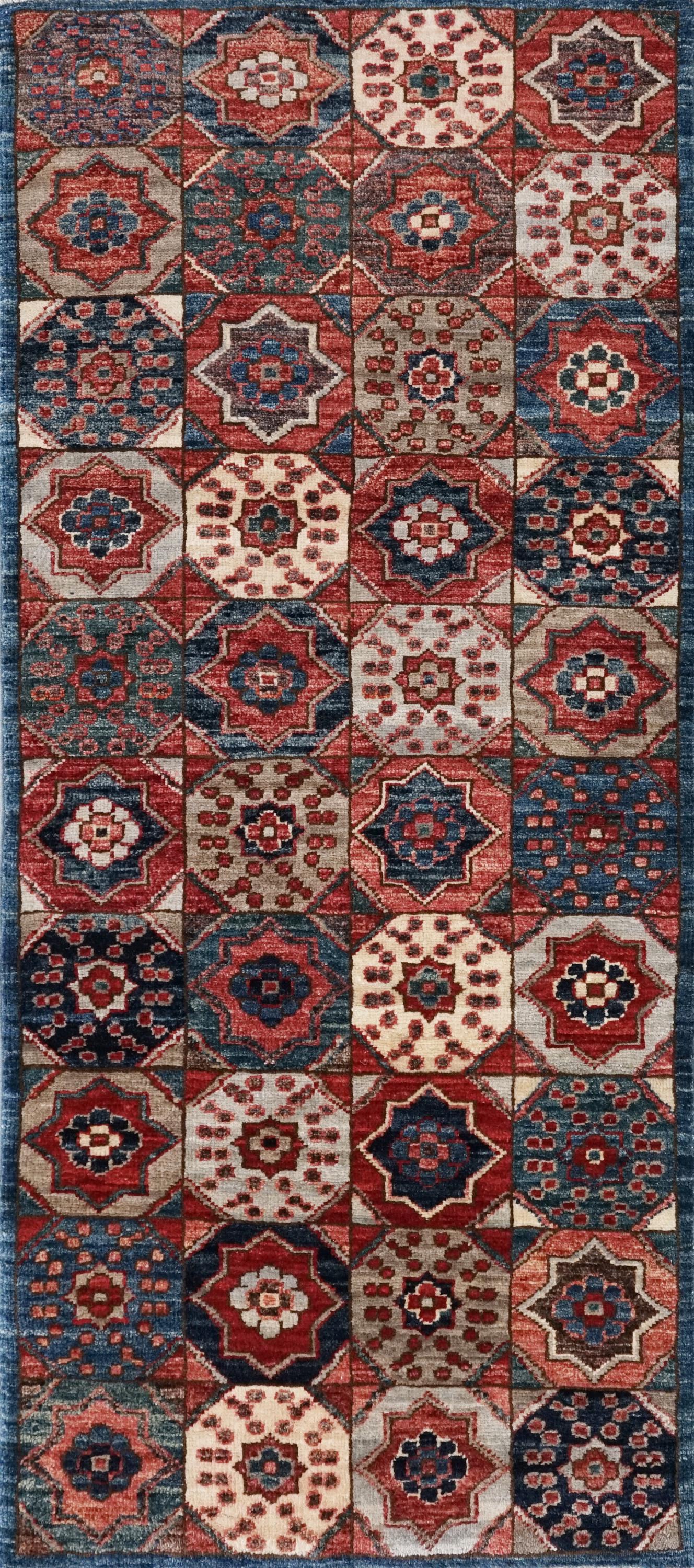 2x5 Ft Blue Mamluk Rug - Hand Knotted Ghazni Wool Runner