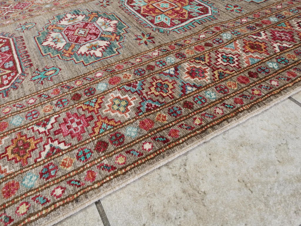 13 Ft Brown Kazak Runner Rug - Handmade Afghan Hallway Rug
