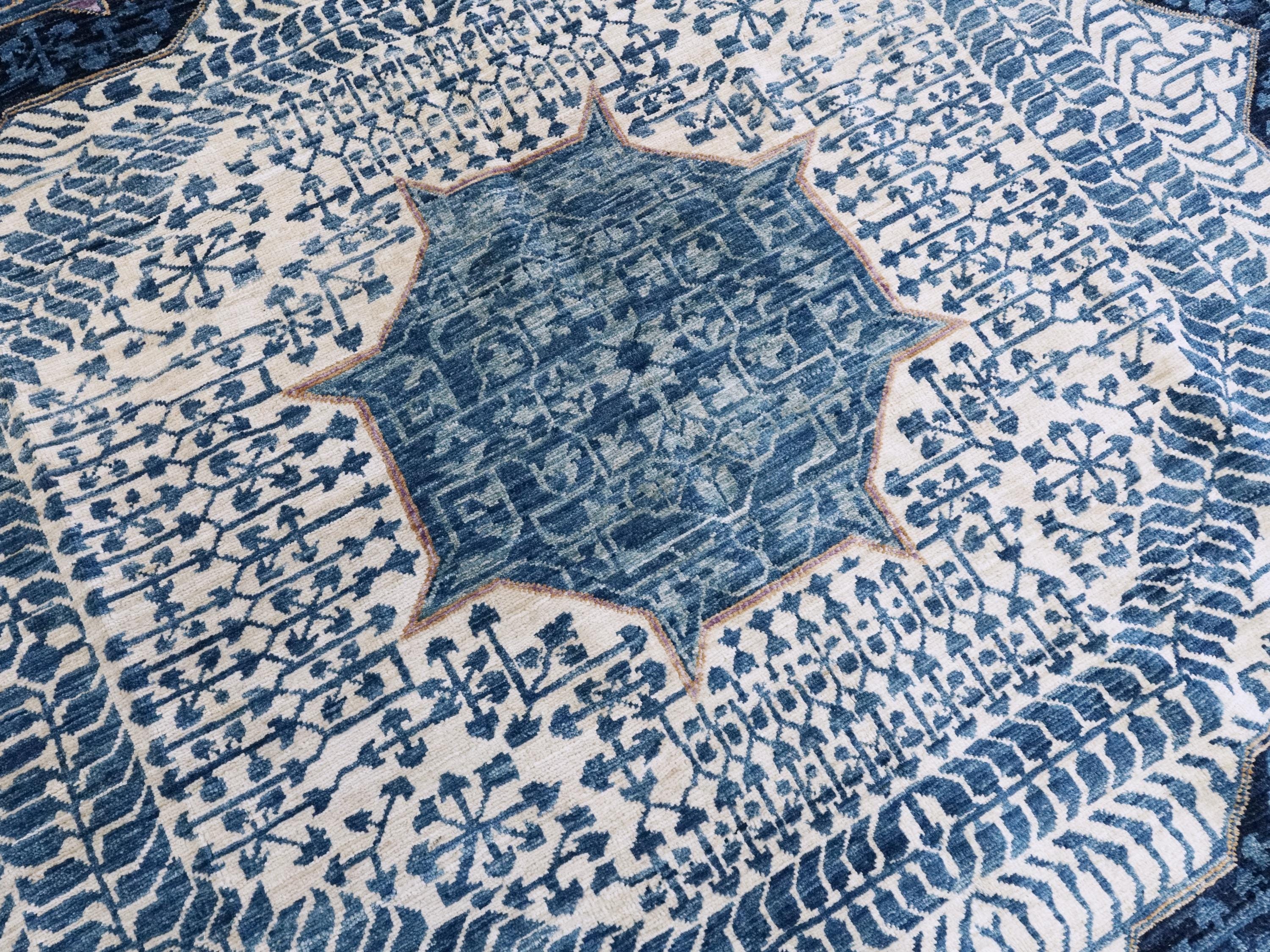 12x15 Ft Blue Mamluk Rug - Hand Knotted Area Rug - Oversize