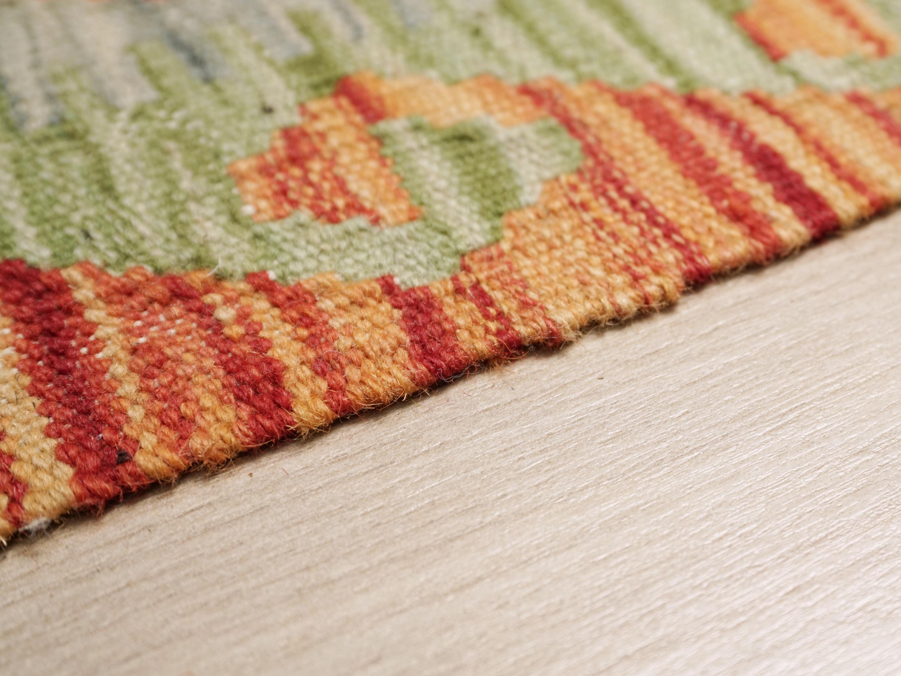 7x10 Ft Maimana Kilim Rug - Red & Green Flat Weave Afghan Rug