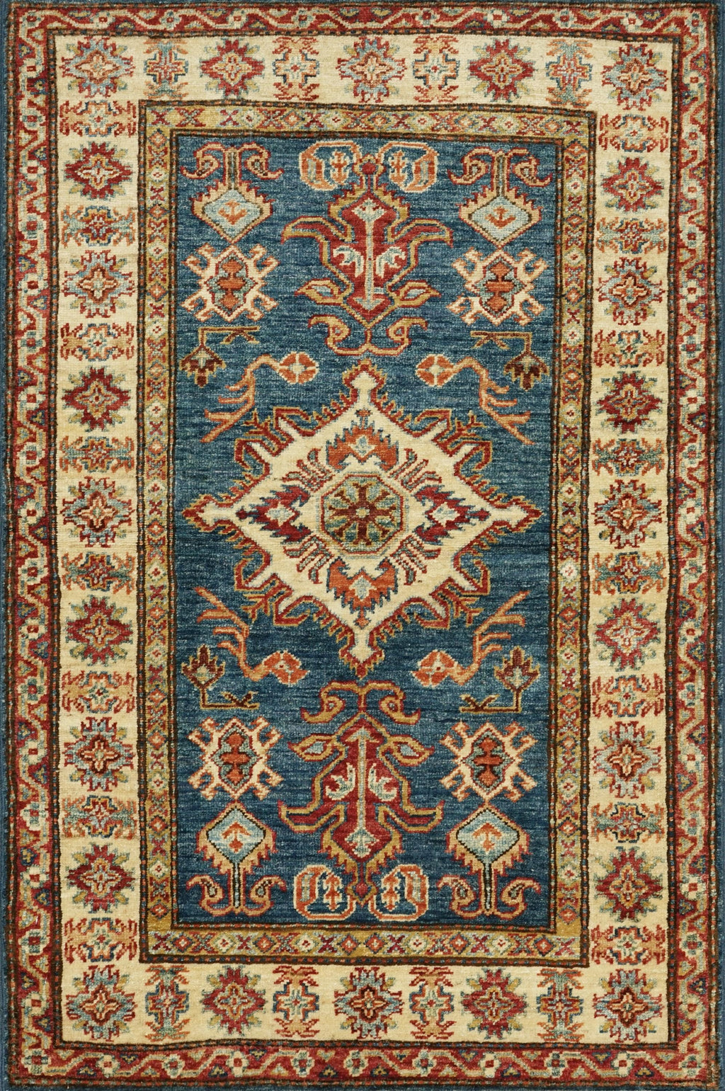 3x4 Ft Blue Kazak Rug - Afghan Handmade Area Rug