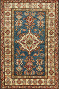 3x4 Ft Blue Kazak Rug - Afghan Handmade Area Rug