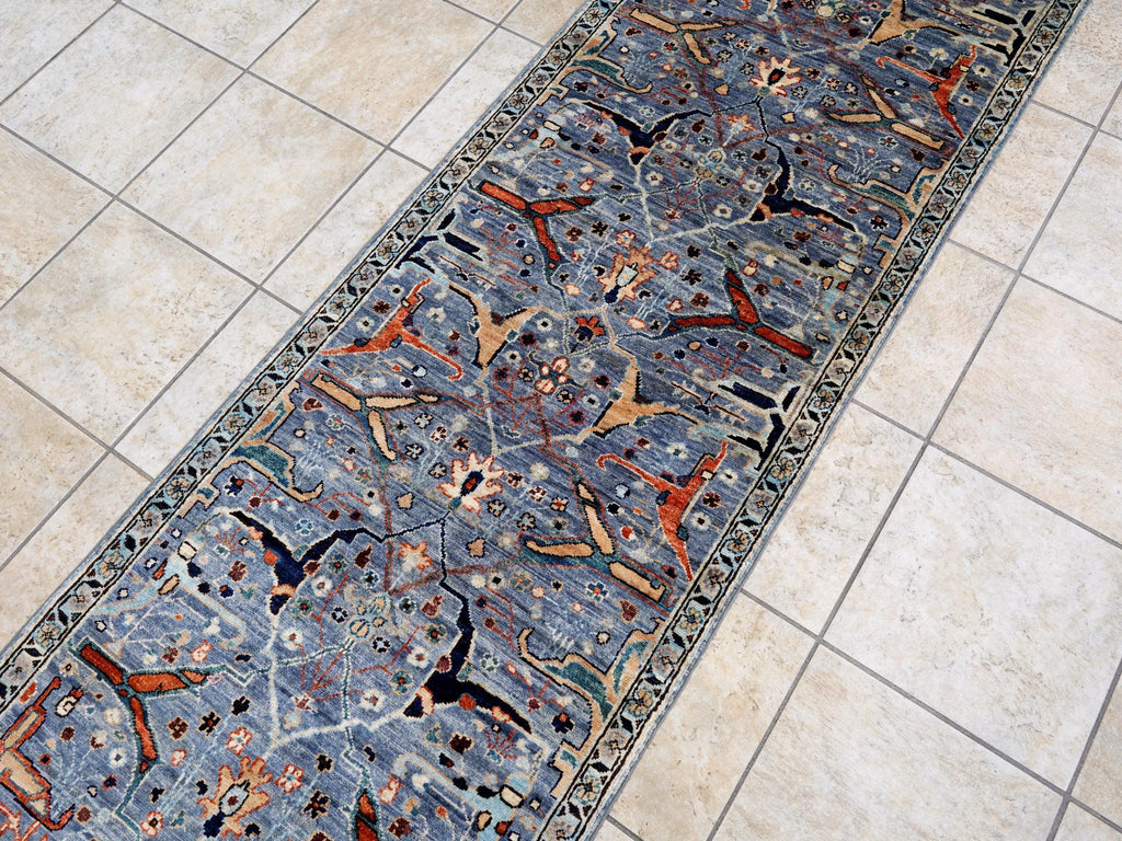 10 Ft Gray Serapi Runner Rug - Hand Knotted Hallway Rug - Persian Design