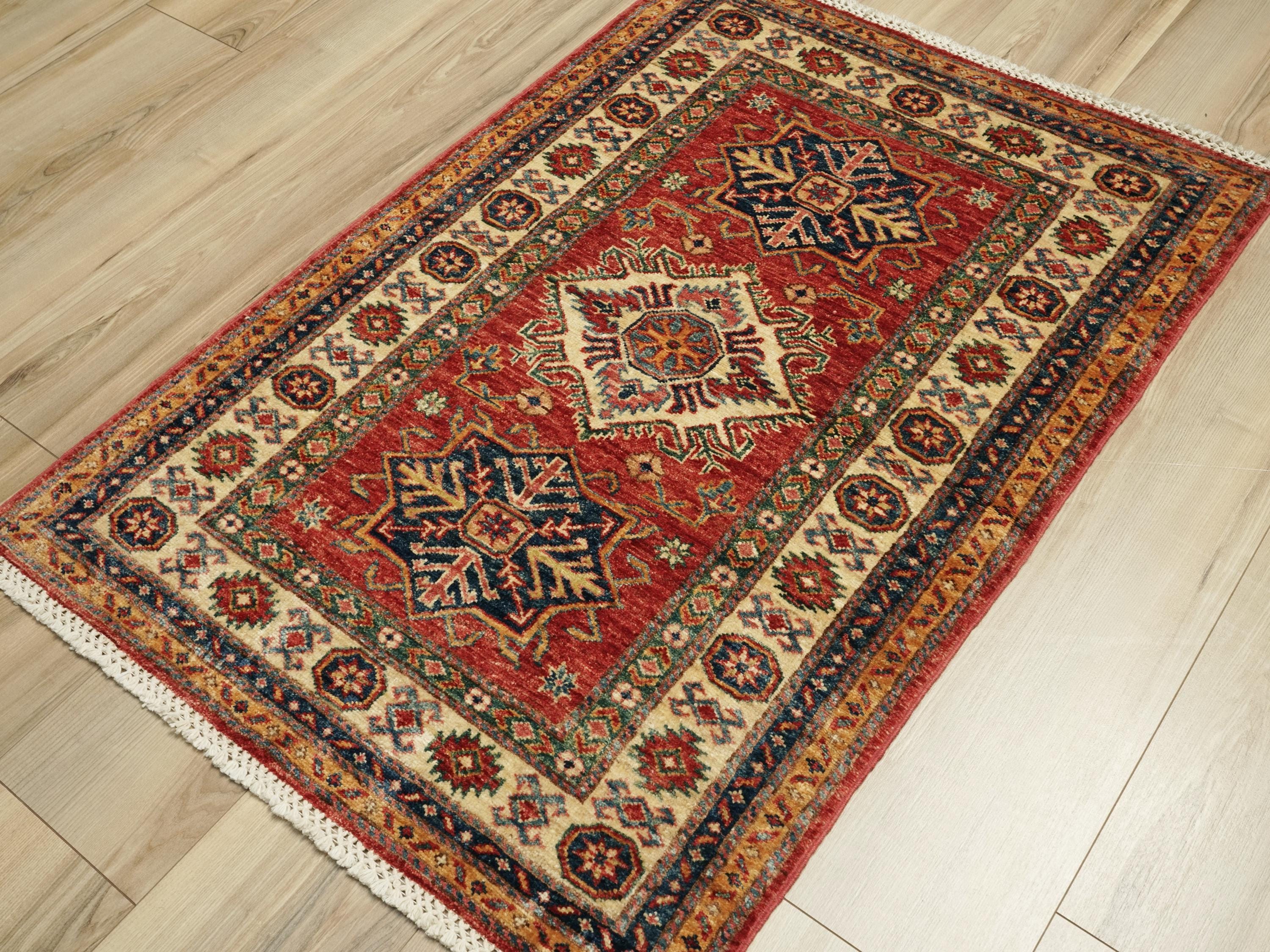 3x4 Ft Handmade Red Kazak Rug - Afghan Wool Oriental Rug