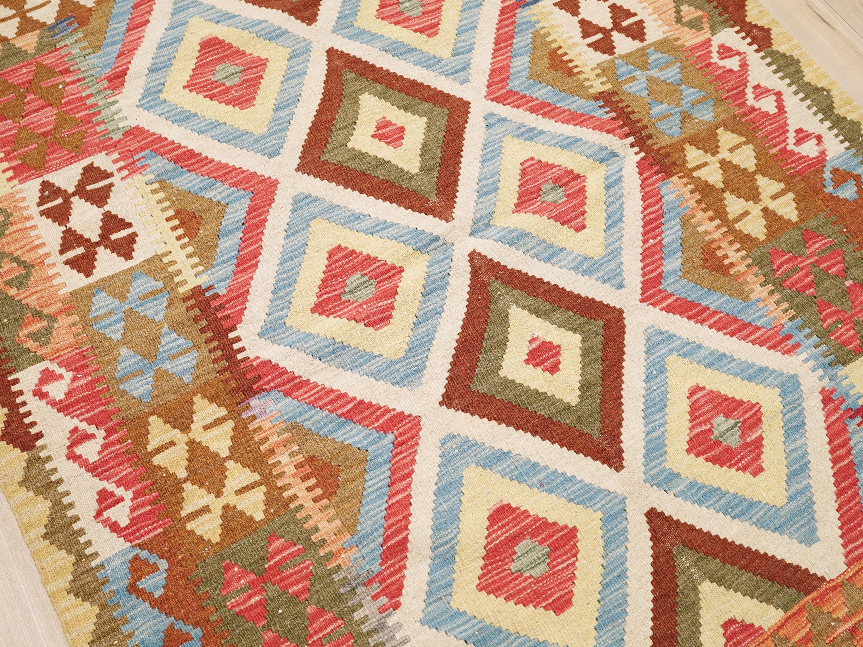 4x6 Ft Wool Kilim Rug - Colorful Flat Weave Tribal Rug