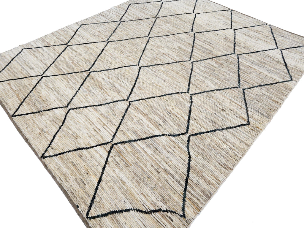 8x10 Ft Beige Moroccan Rug - Hand Knotted Wool Area Rug