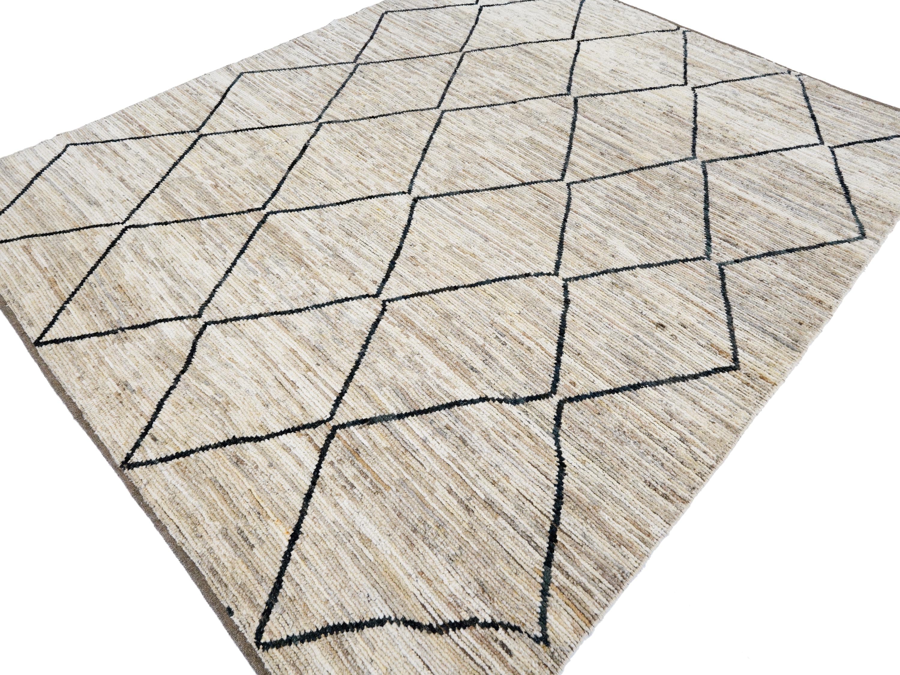 8x10 Ft Beige Moroccan Rug - Hand Knotted Wool Area Rug