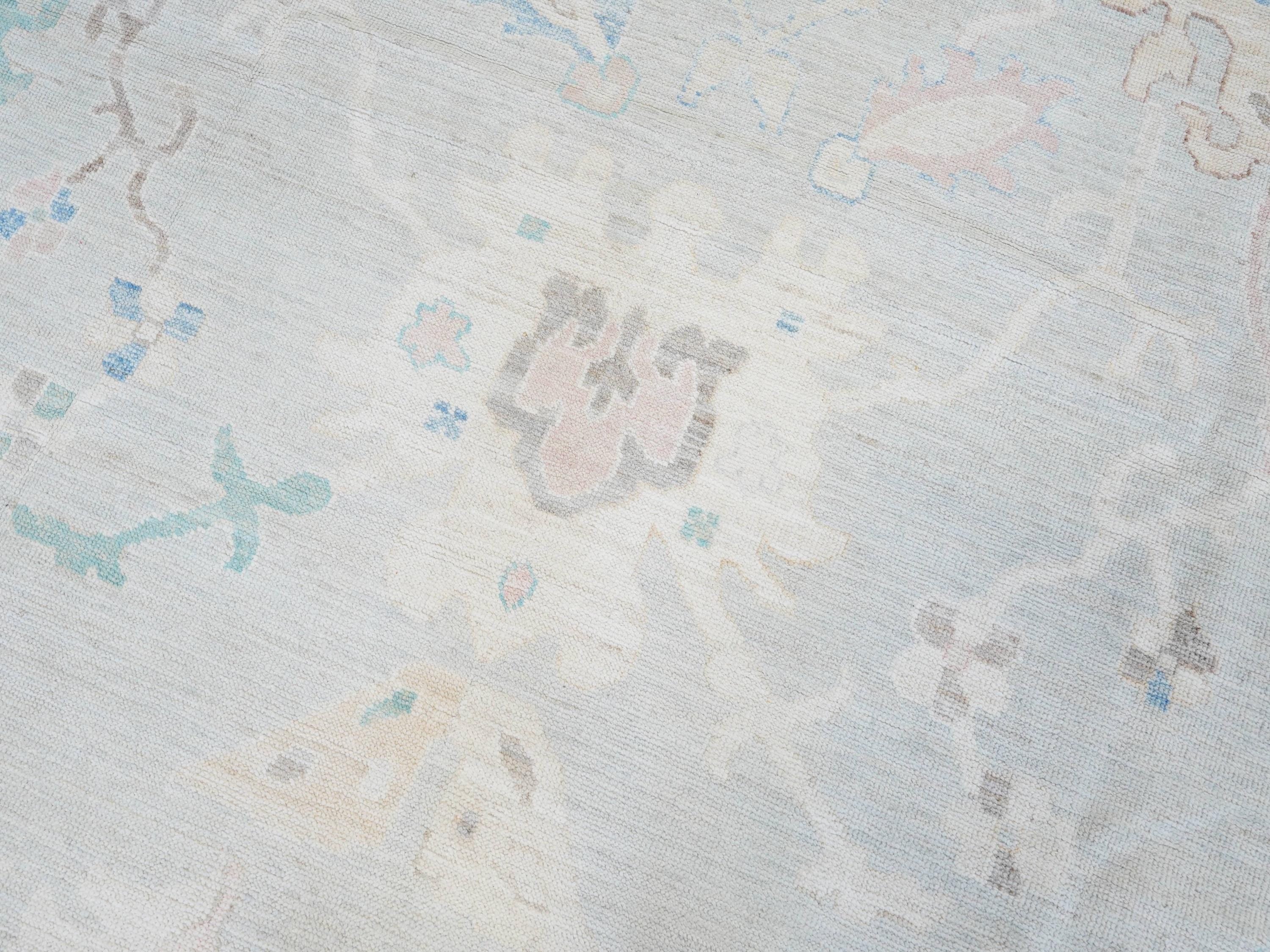 9x12 Ft Pastel Oushak Rug - Handmade Area Rug - Floral Design