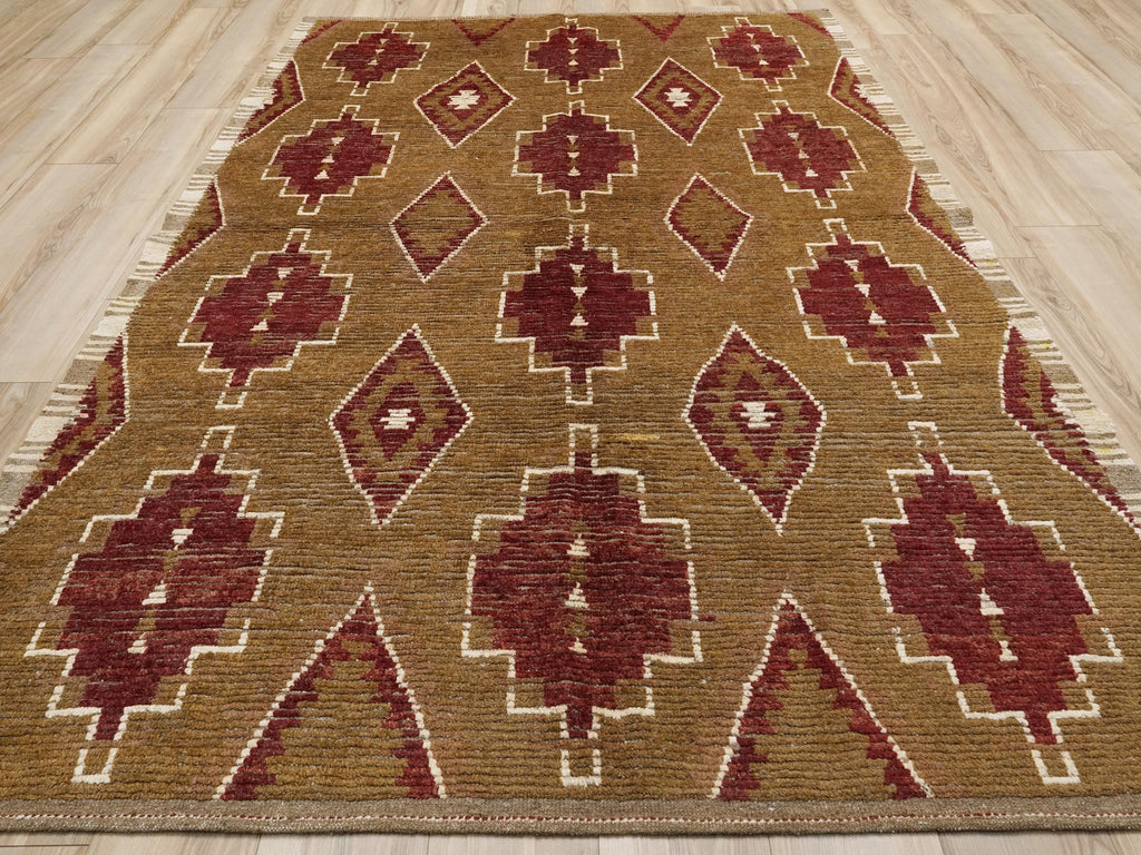 6x9 Ft Brown & Red Moroccan Rug - Handmade Afghan Rug - Tribal Design