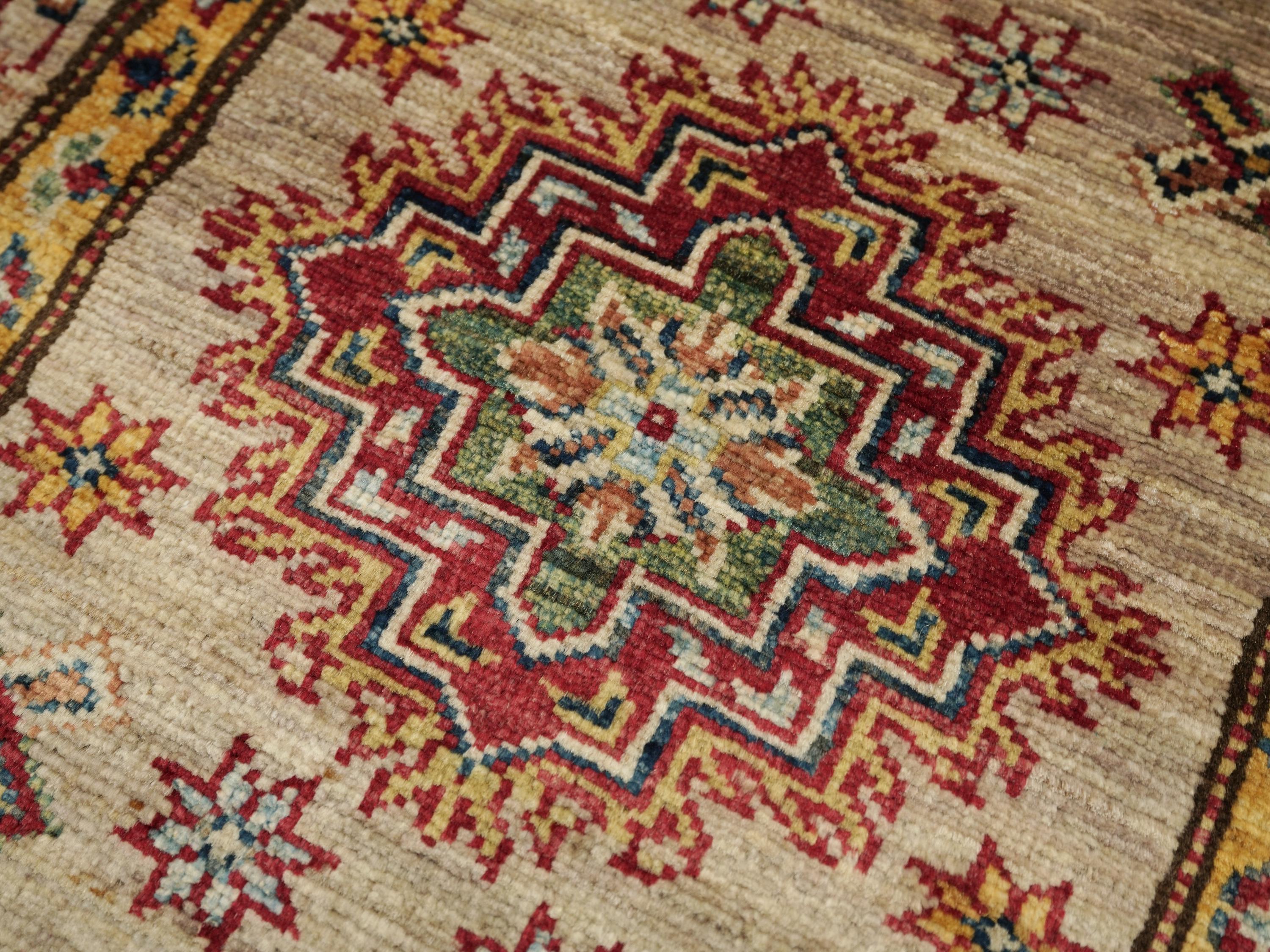 2x3 Ft Beige Kazak Rug - Afghan Wool Accent Rug