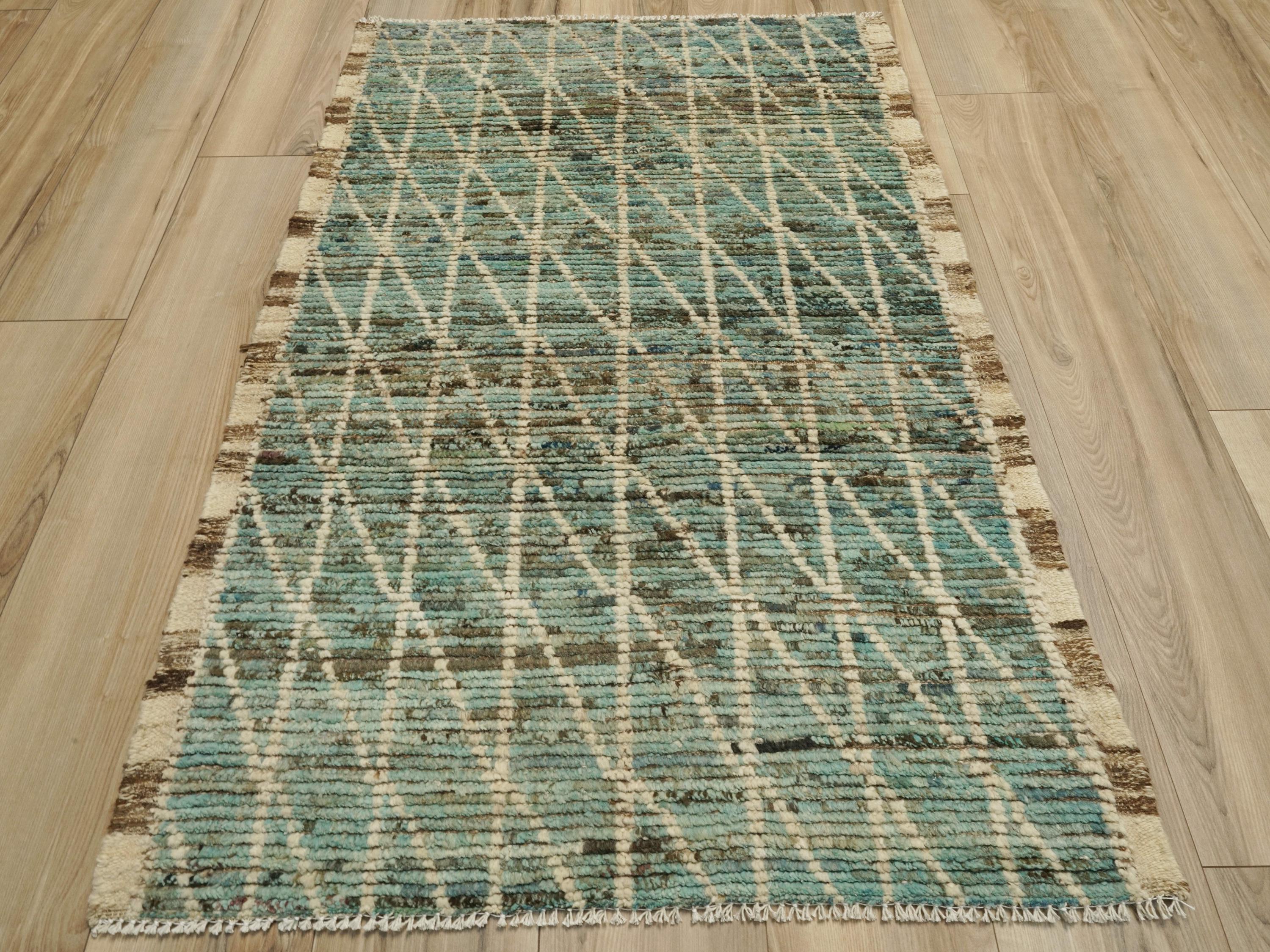 3x5 Ft Cyan Moroccan Rug - Hand Knotted Wool Rug