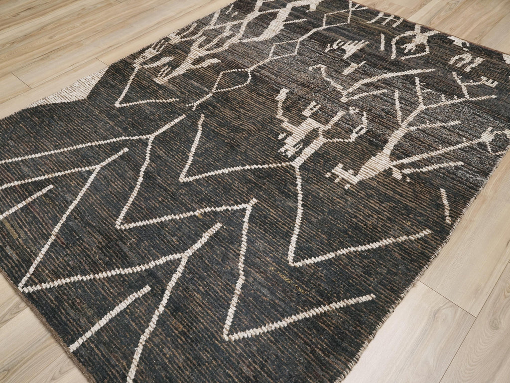 6x8 Ft Black Moroccan Rug - Handmade Tribal Rug