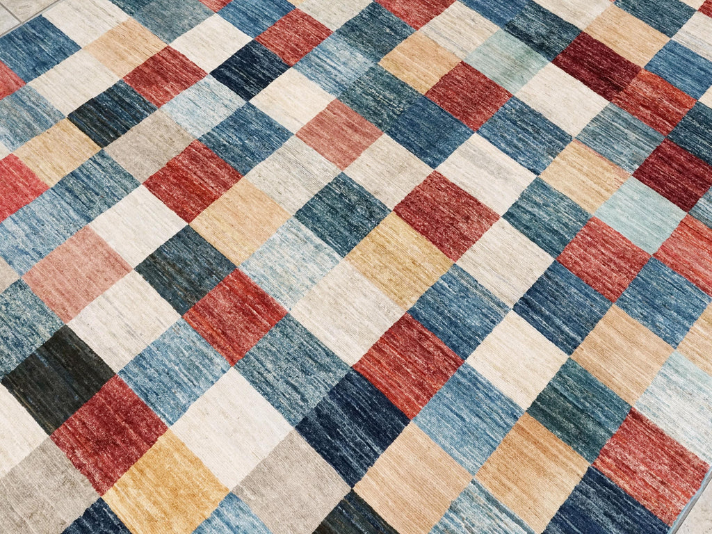 7x10 Multicolor Gabbeh Rug - Afghan Wool Area Rug - Geometric Design