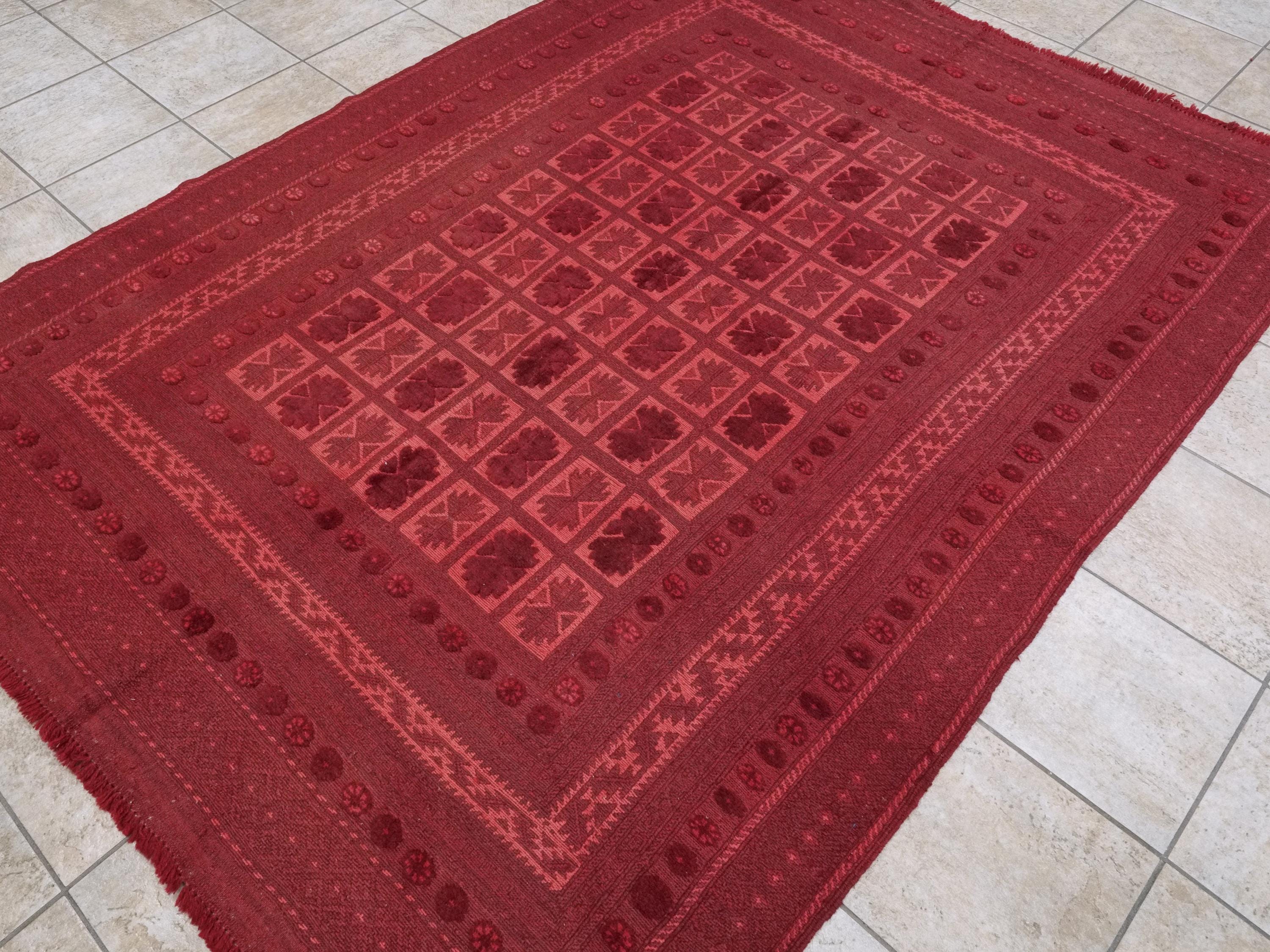 Vintage Red Tribal Kilim Rug - 6x8 Ft Hand Knotted Afghan Wool
