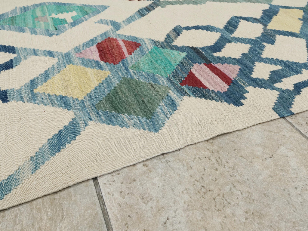 10x13 Ft Beige Kilim Rug - Handmade Afghan Wool Flatweave - Contemporary Design