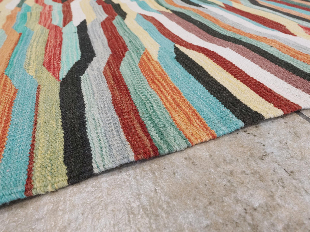 8x10 Ft Colorful Kilim Rug - Flat Weave Area Rug - Abstract Design