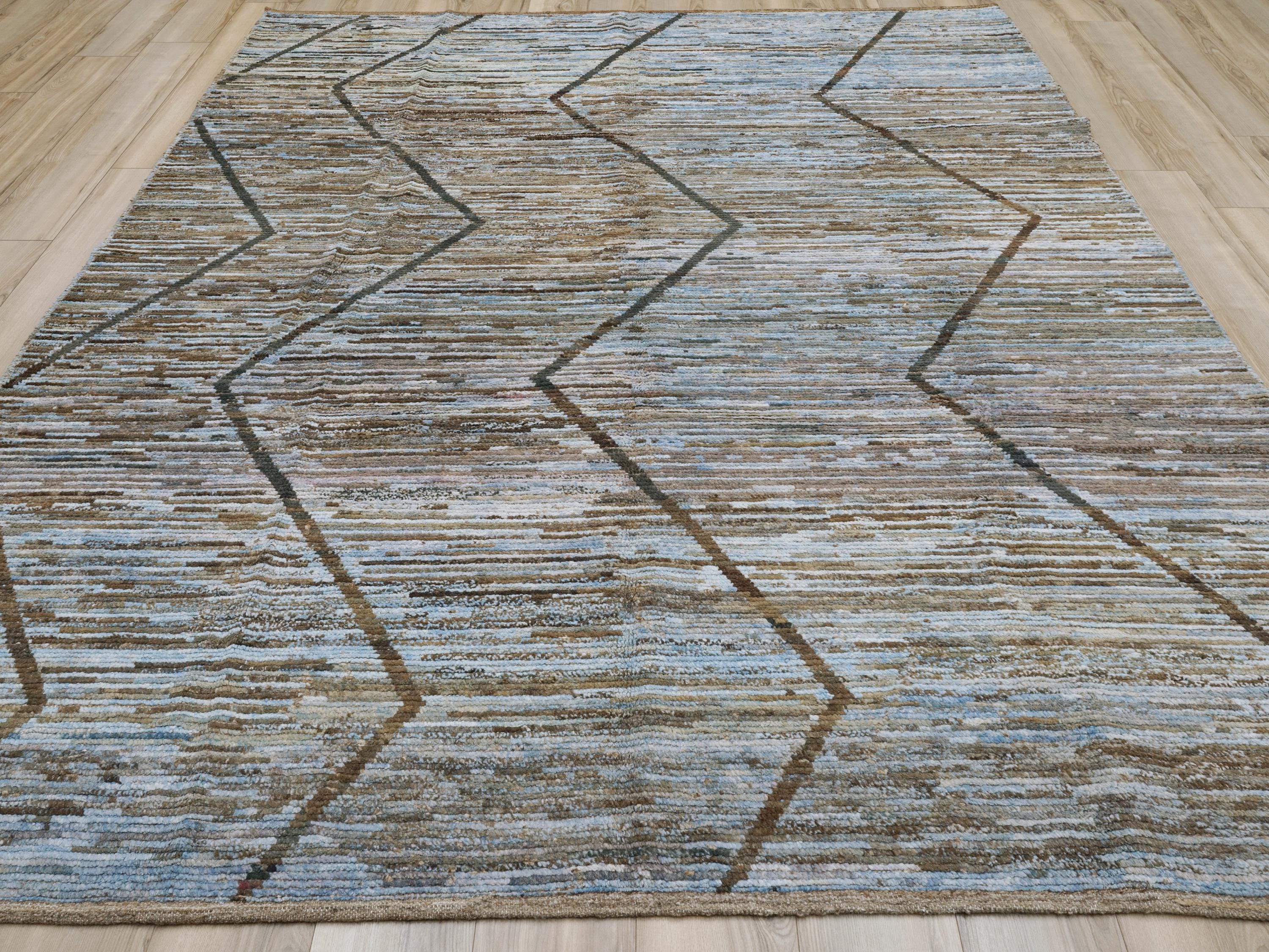 8x10 Ft Blue Moroccan Rug - Hand Knotted Area Rug