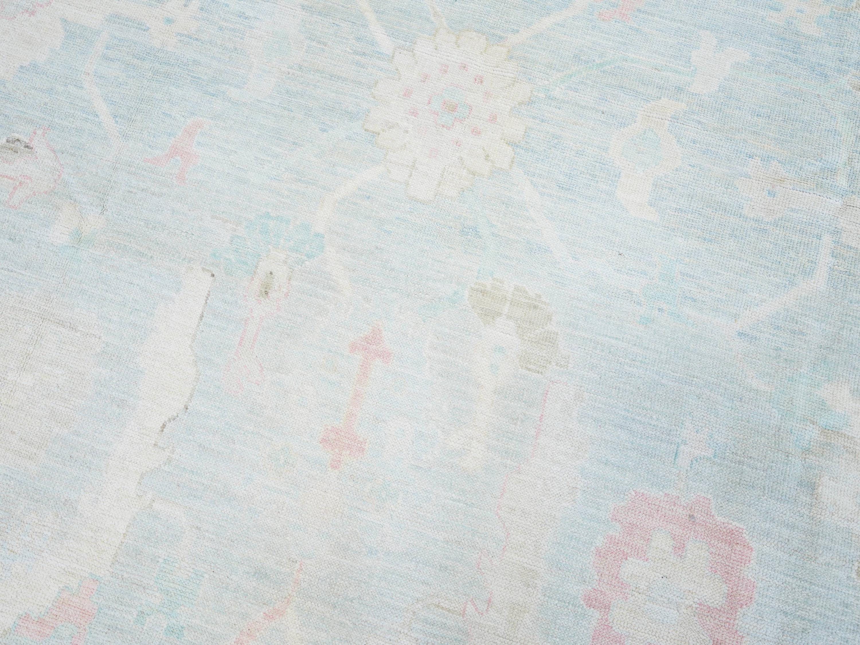 9x12 Ft Light Blue Oushak Rug - Handmade Area Rug - Floral Design