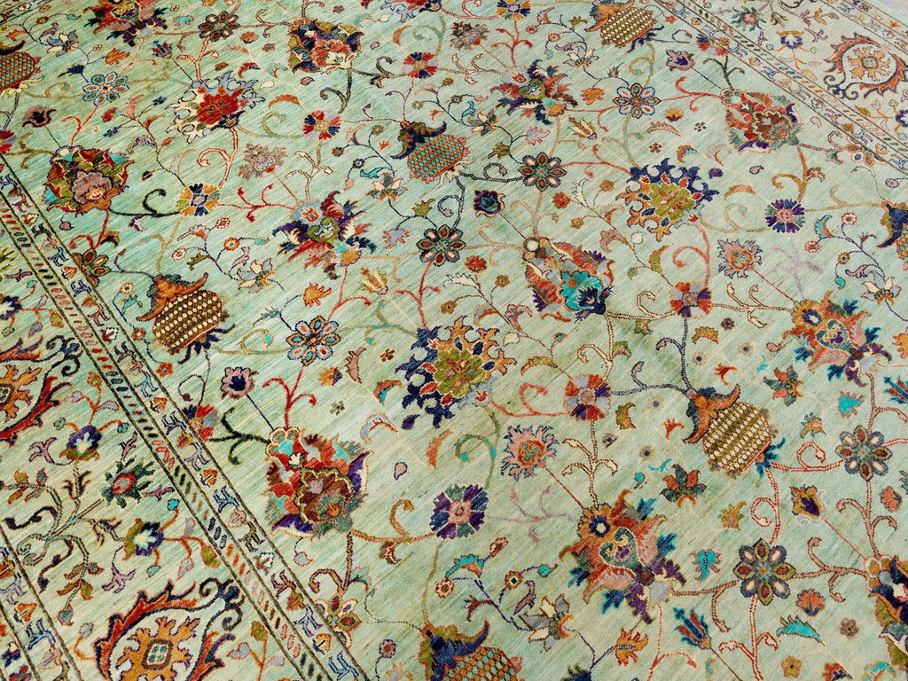 9x12 Ft Green Serapi Rug - Afghan Oriental Area Rug - Persian Design
