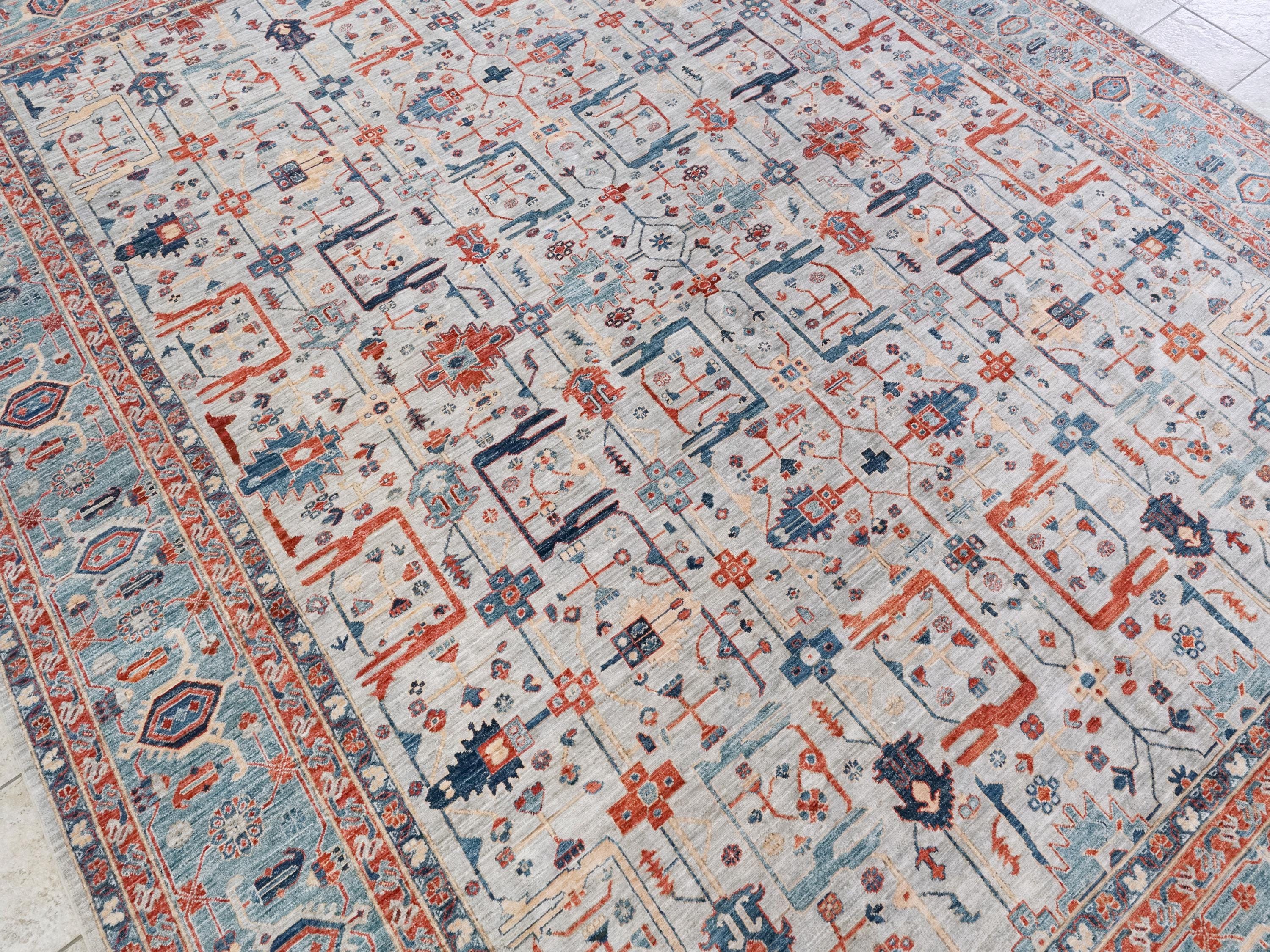 12x15 Ft Gray Heriz Rug - Handmade Afghan Area Rug - Oversize