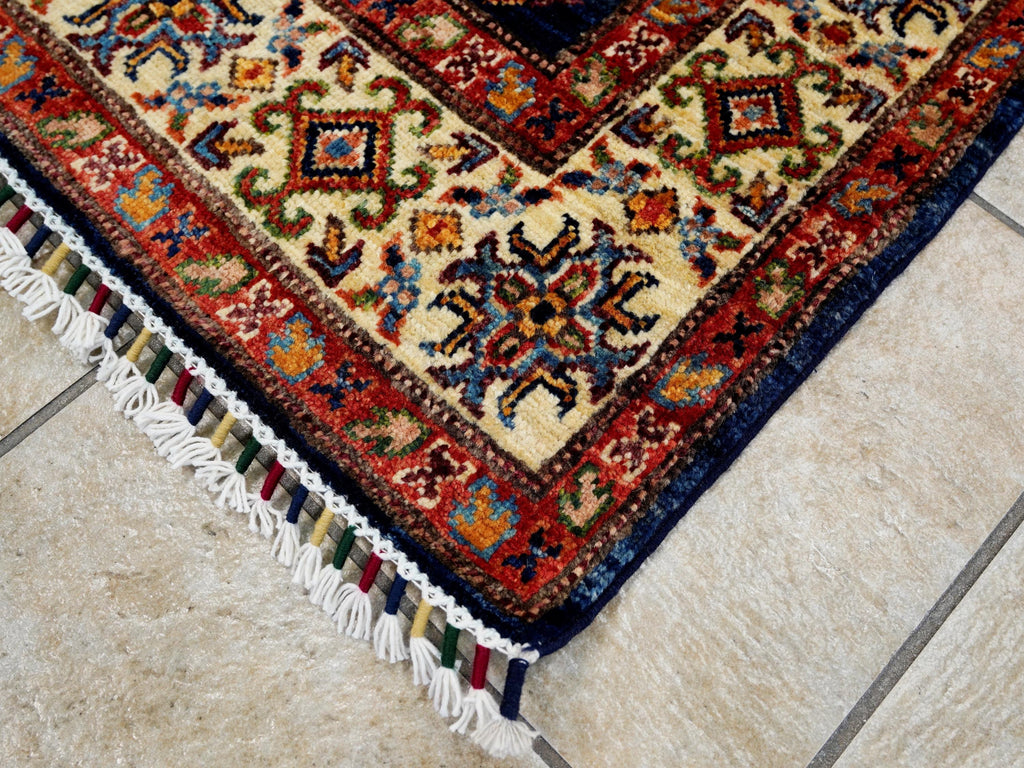 3x5 Ft Blue Kazak Rug - Handmade Afghan Rug