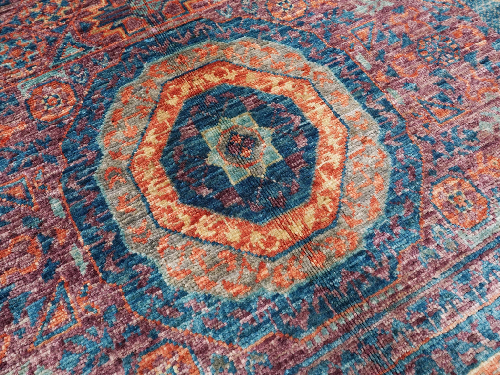 6x8 Ft Blue Mamluk Rug - Hand Knotted Oriental Rug - Geometric Design