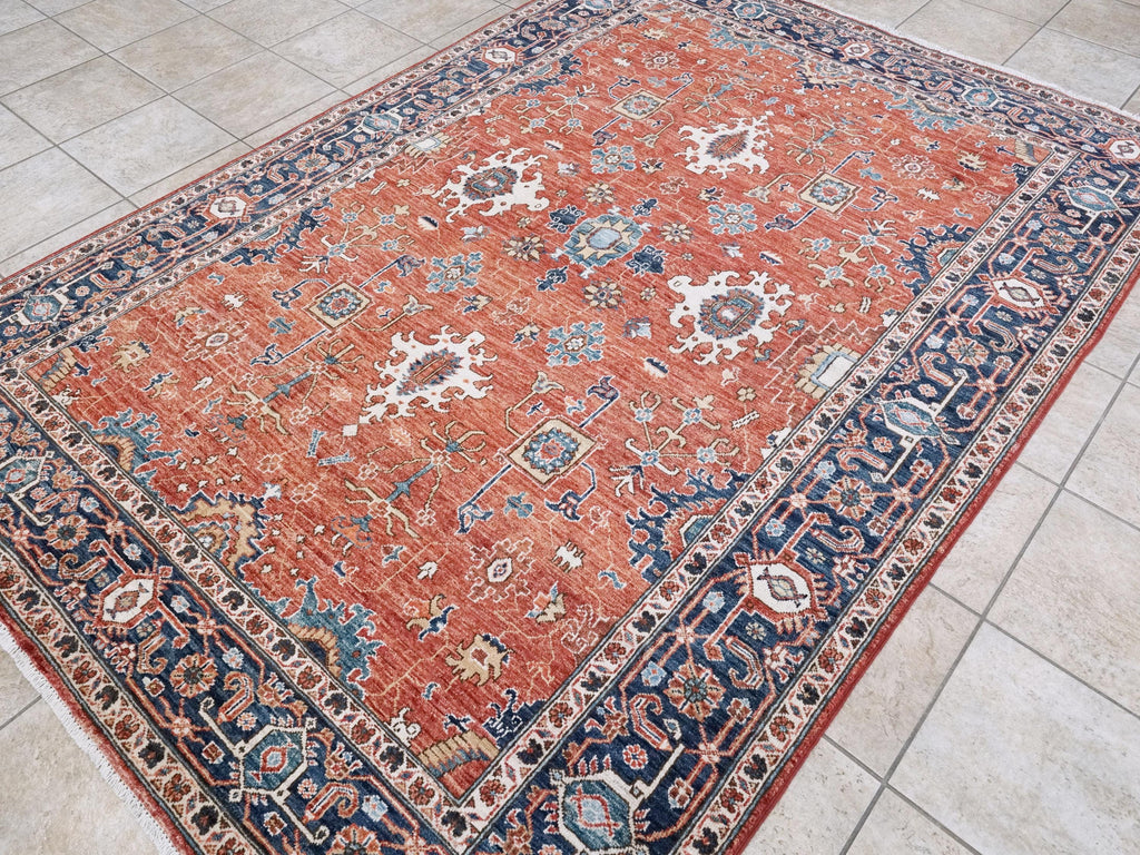6x9 Ft Red & Blue Serapi Rug - Oriental Area Rug - Persian Design