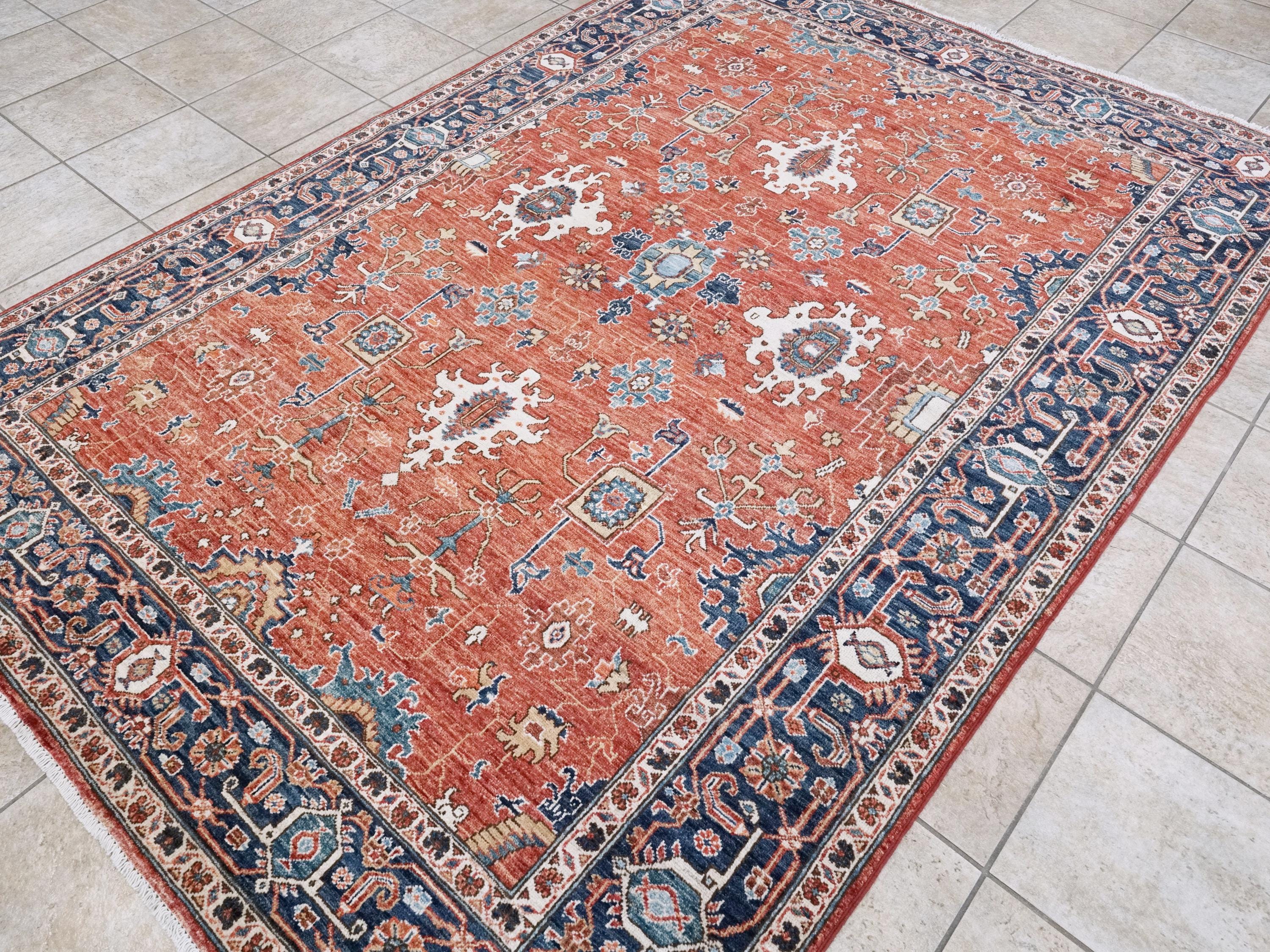 6x9 Ft Red & Blue Serapi Rug - Oriental Area Rug - Persian Design