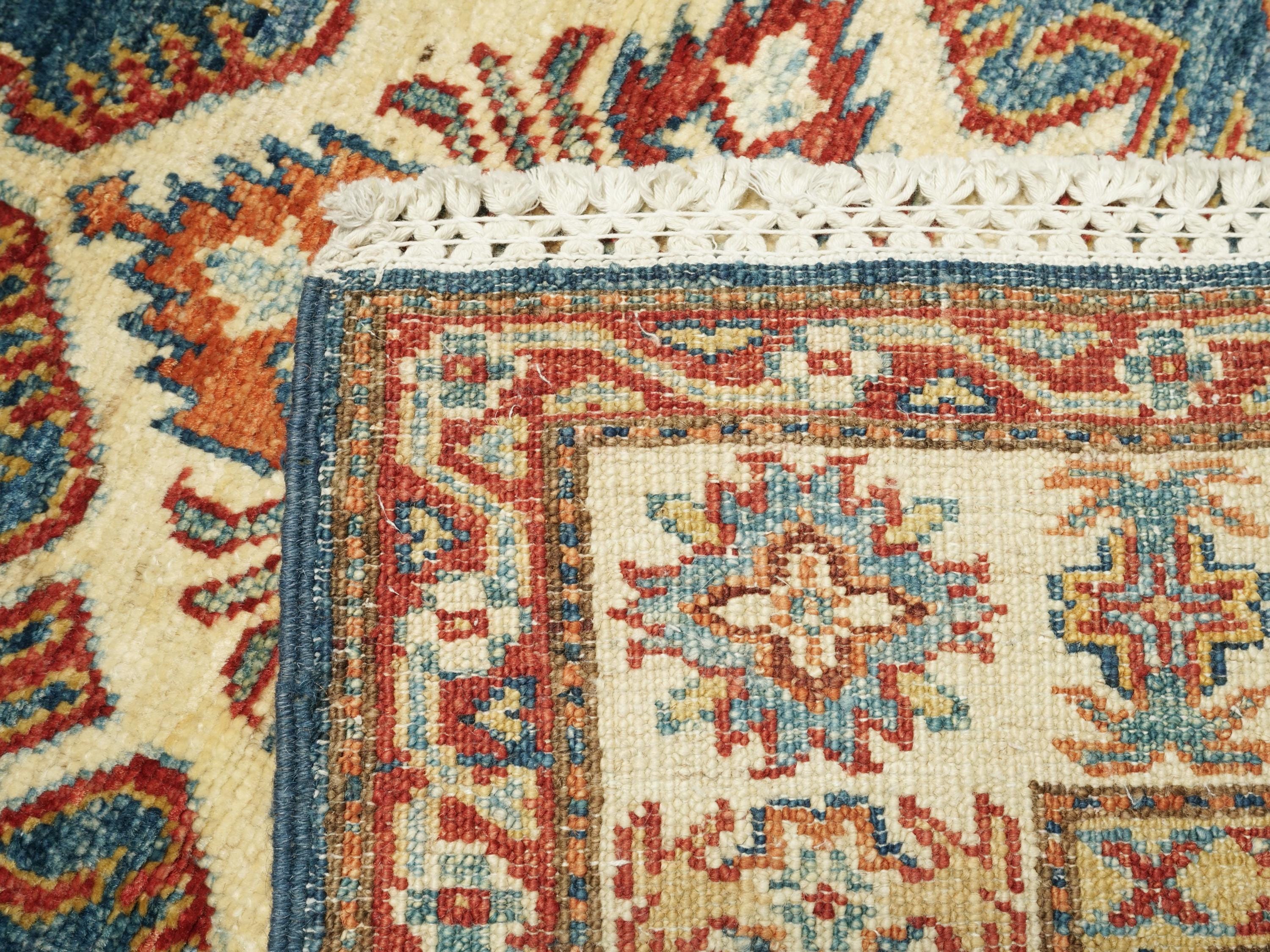 3x4 Ft Blue Kazak Rug - Afghan Handmade Area Rug