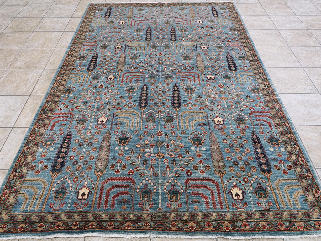 6x9 Ft Blue Serapi Rug - Afghan Wool Oriental Rug - Floral Design