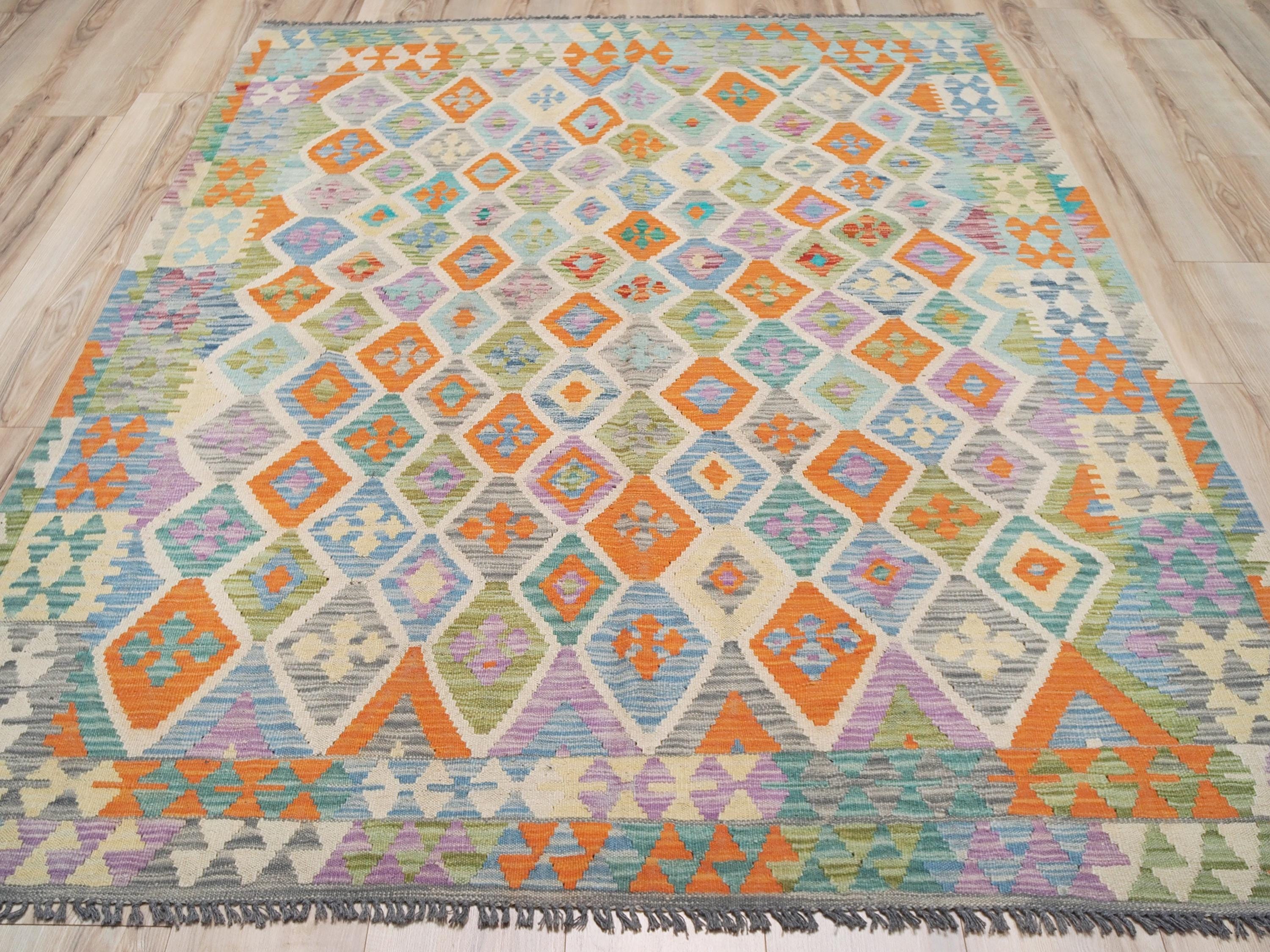 6x8 Ft Maimana Kilim Rug - Flat Weave Wool Rug
