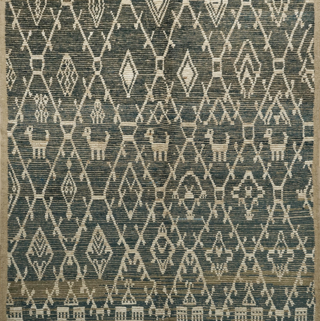 7x7 Ft Blue Moroccan Rug - Afghan Handmade Square Rug
