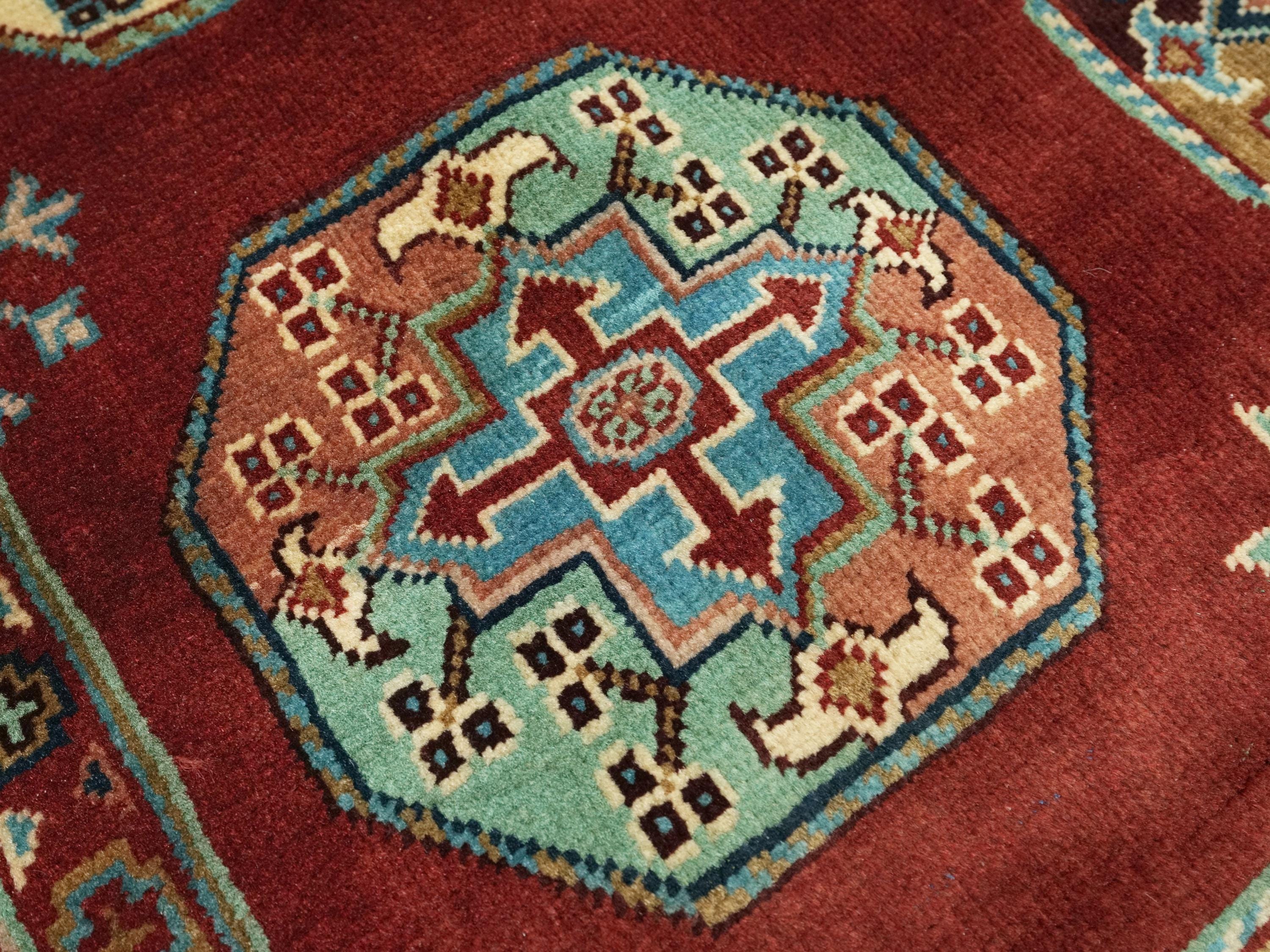 3x5 Ft Red Ersari Rug - Hand Knotted Oriental Wool Rug