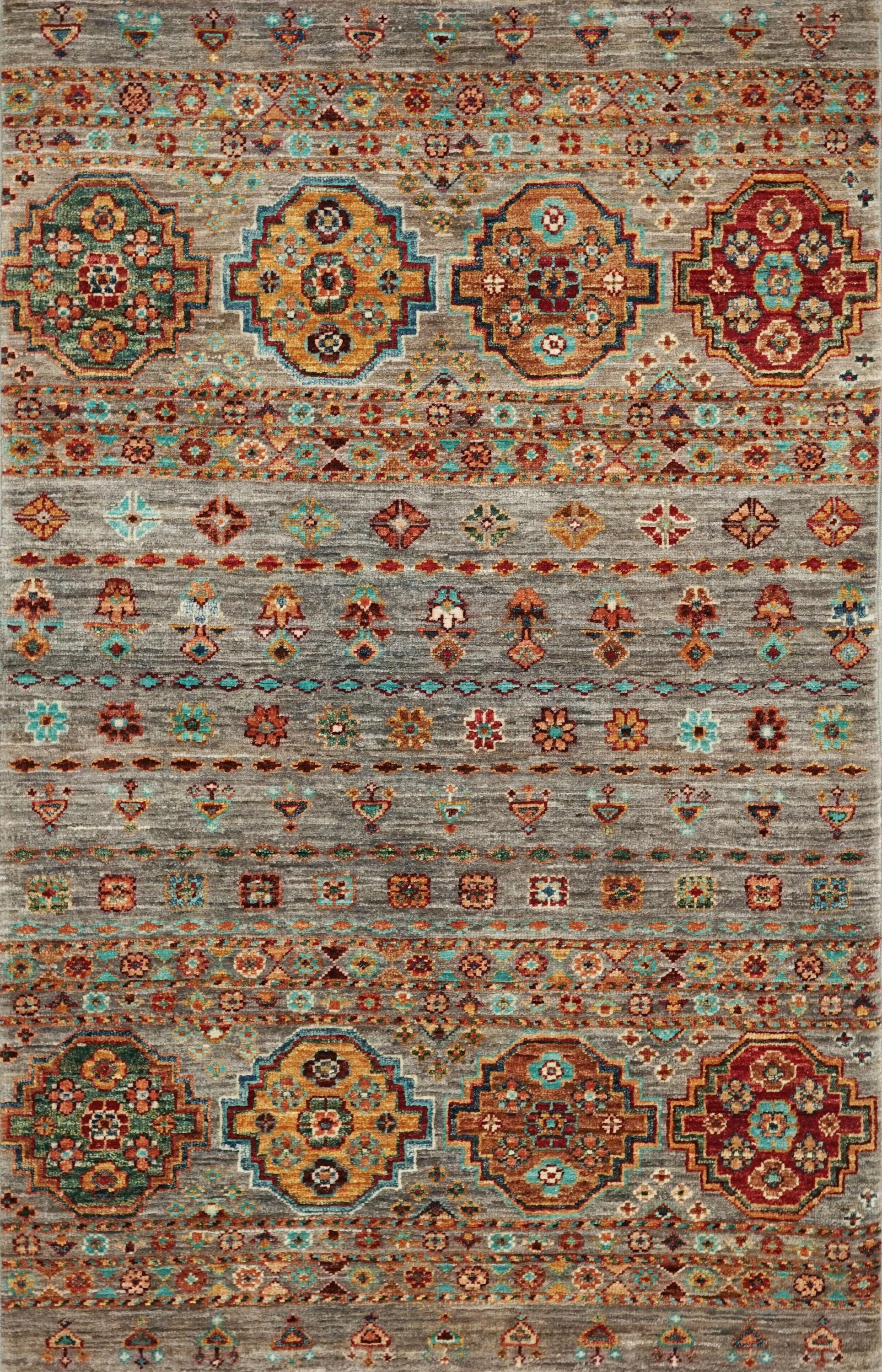 3x5 Ft Gray Khorjin Rug - Afghan Wool Rug - Oriental Design