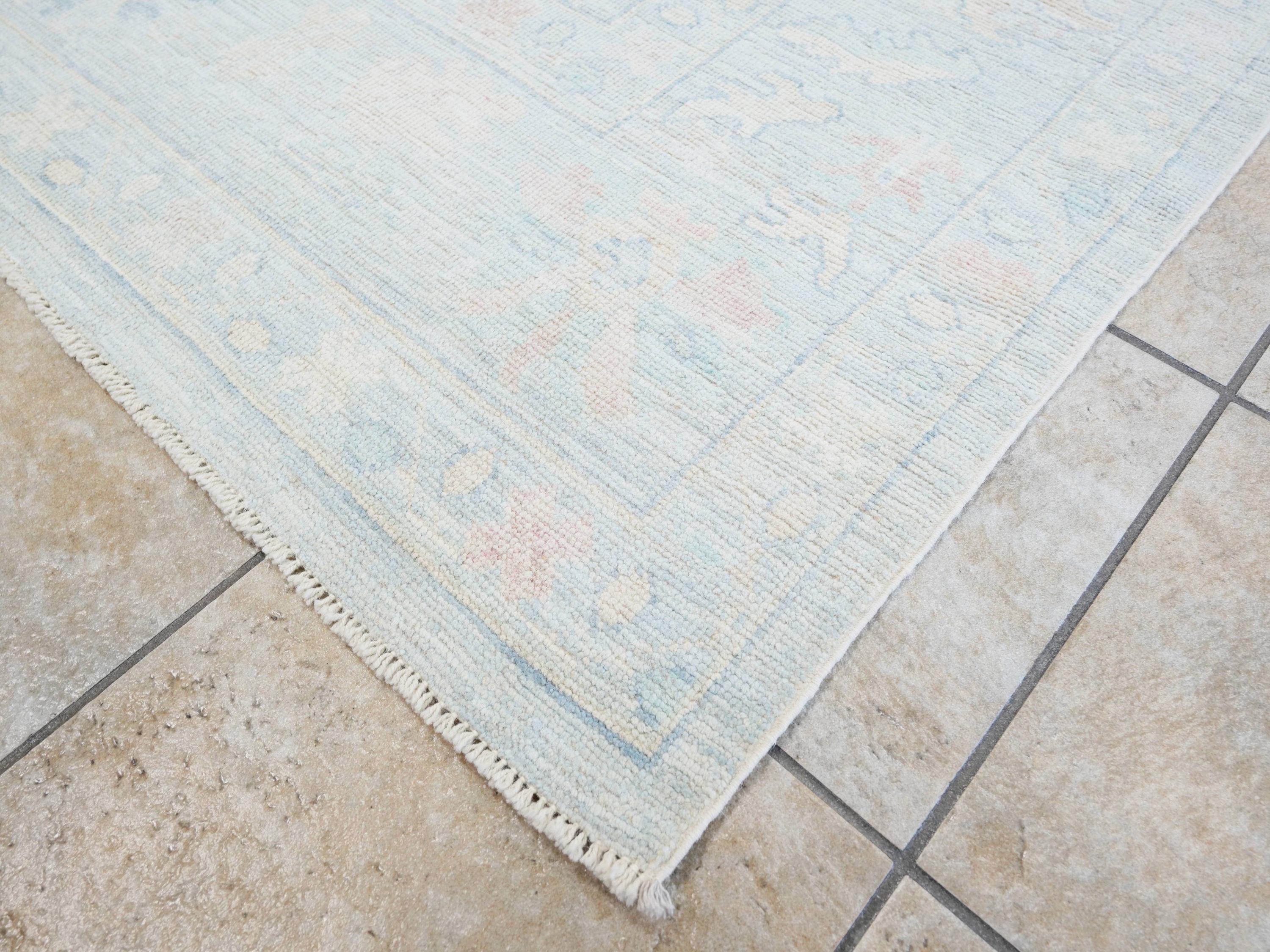 9x12 Ft Light Blue Oushak Rug - Handmade Area Rug - Floral Design
