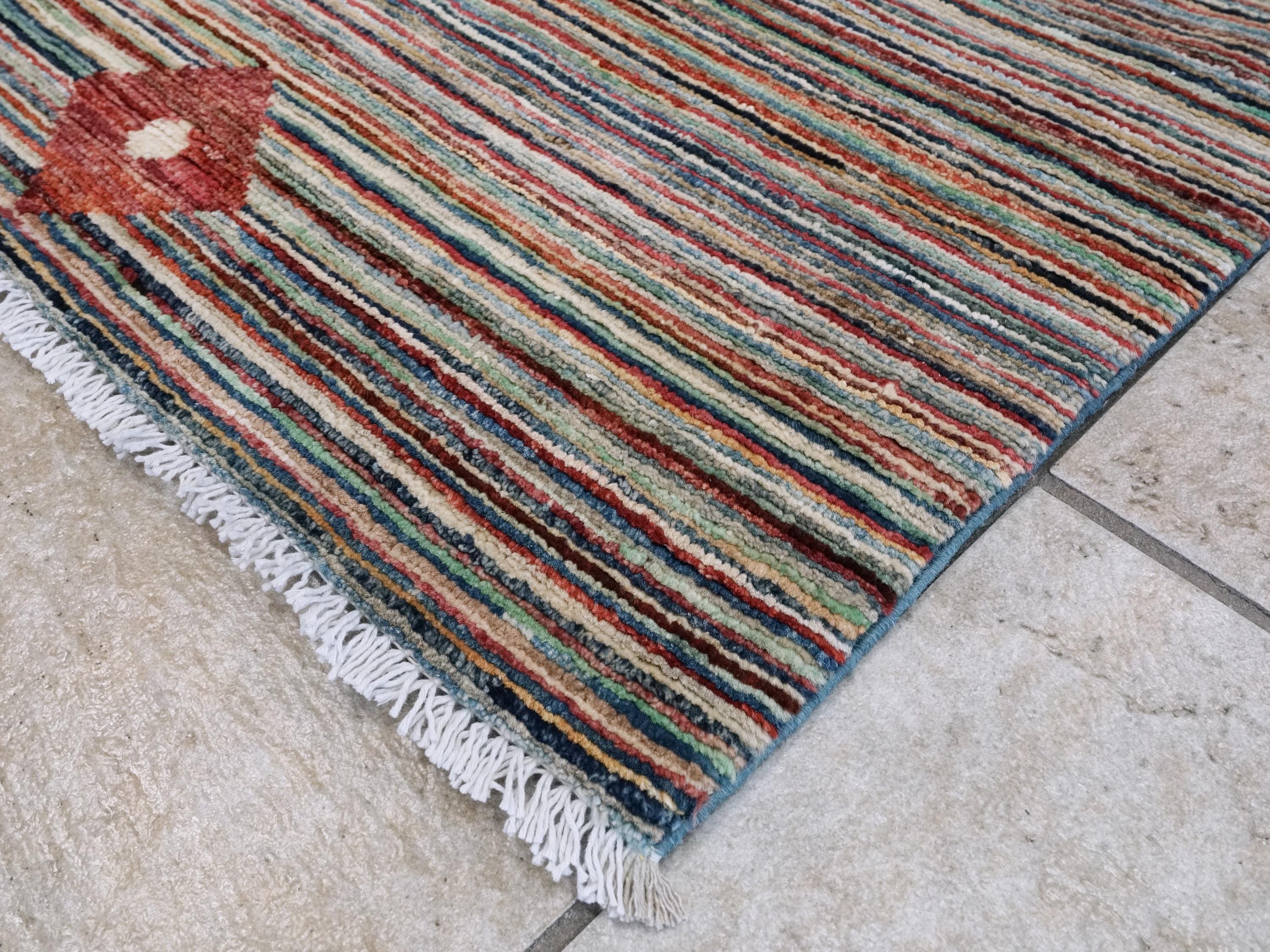 7x10 Multicolor Gabbeh Rug - Afghan Wool Area Rug - Contemporary Design