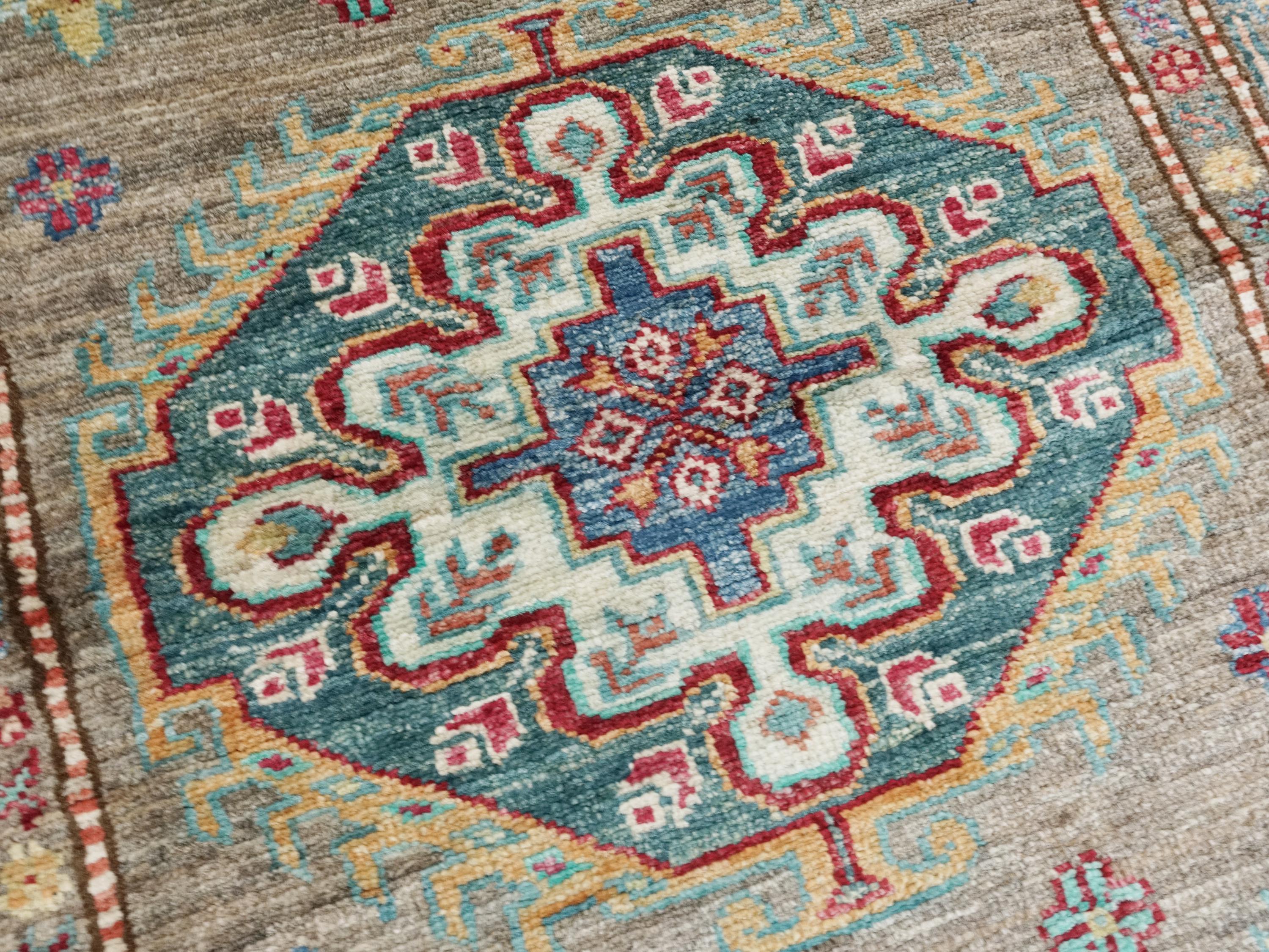 13 Ft Brown Kazak Runner Rug - Afghan Wool Hallway Rug