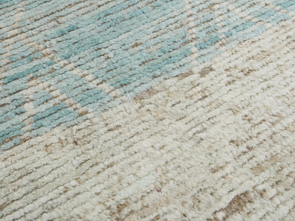 10 Ft Blue Moroccan Wool Runner Rug - Hand Knotted Hallway Rug