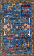 3x5 Ft Blue Heriz Rug - Handmade Afghan Rug