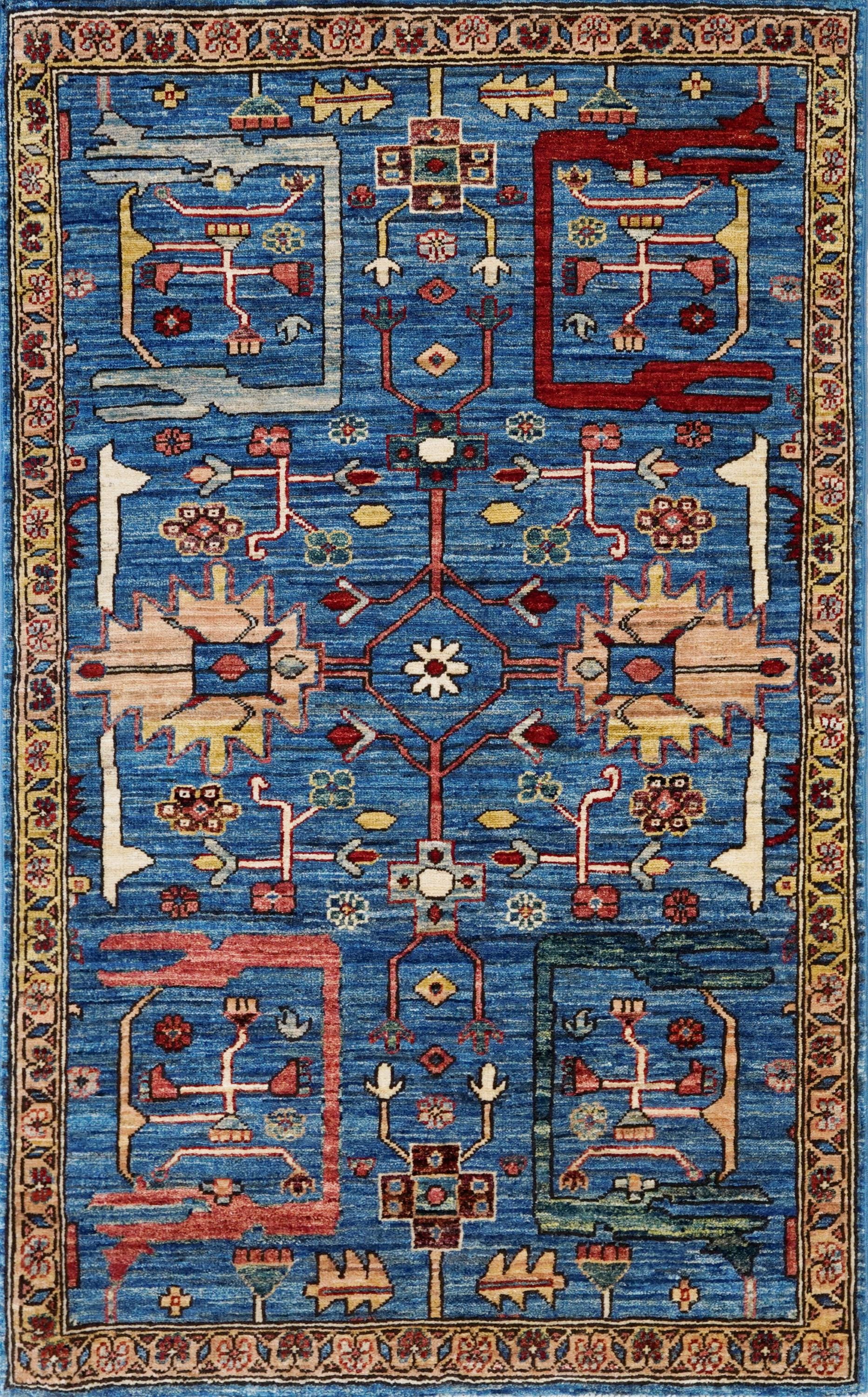 3x5 Ft Blue Heriz Rug - Handmade Afghan Rug