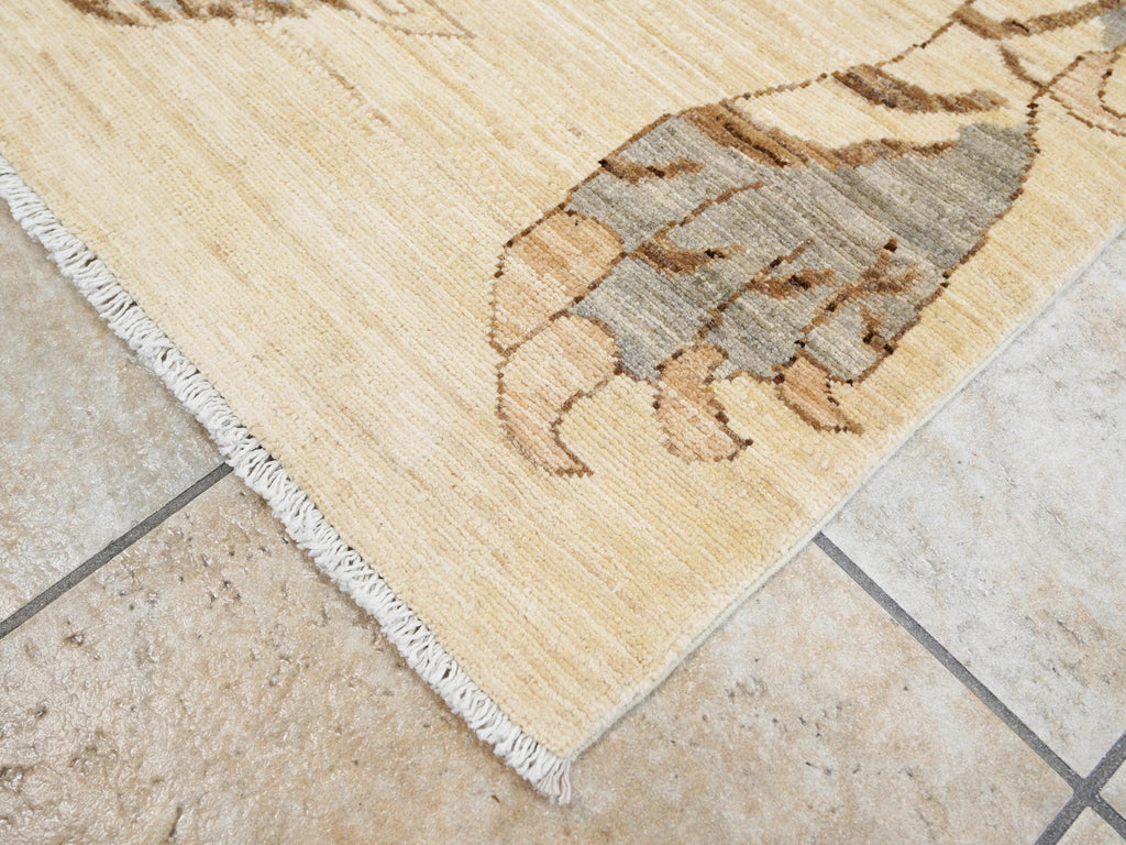 4x6 Ft Beige Tiger Rug - Hand Knotted Oriental Rug
