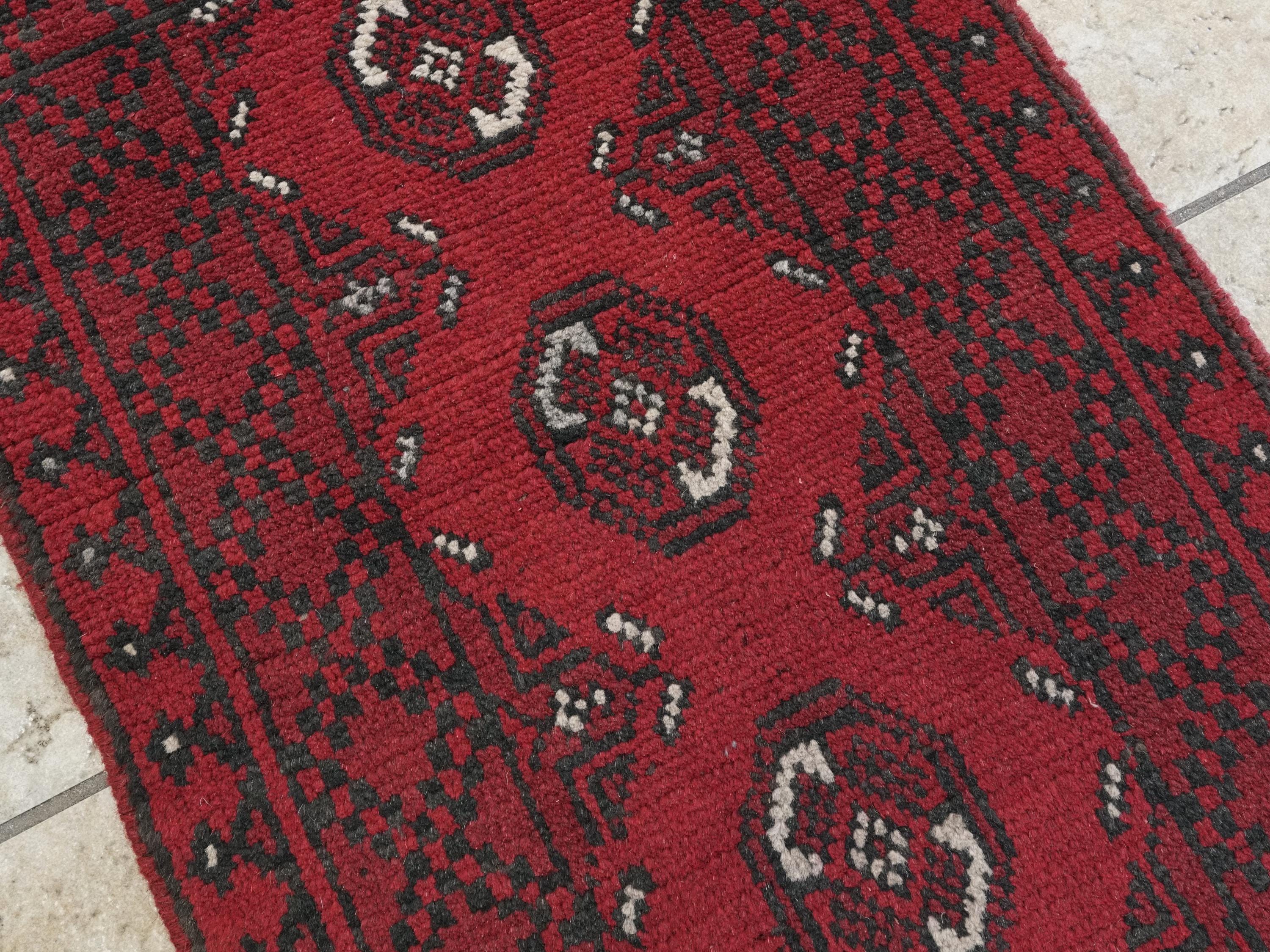 2x3 Ft Red Ersari Rug - Hand Knotted Afghan Wool Rug