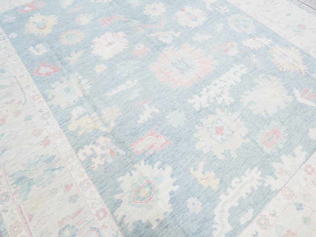 12x15 Ft Muted Ushak Rug - Traditional Wool Area Rug - Greenish Blue Turkish design