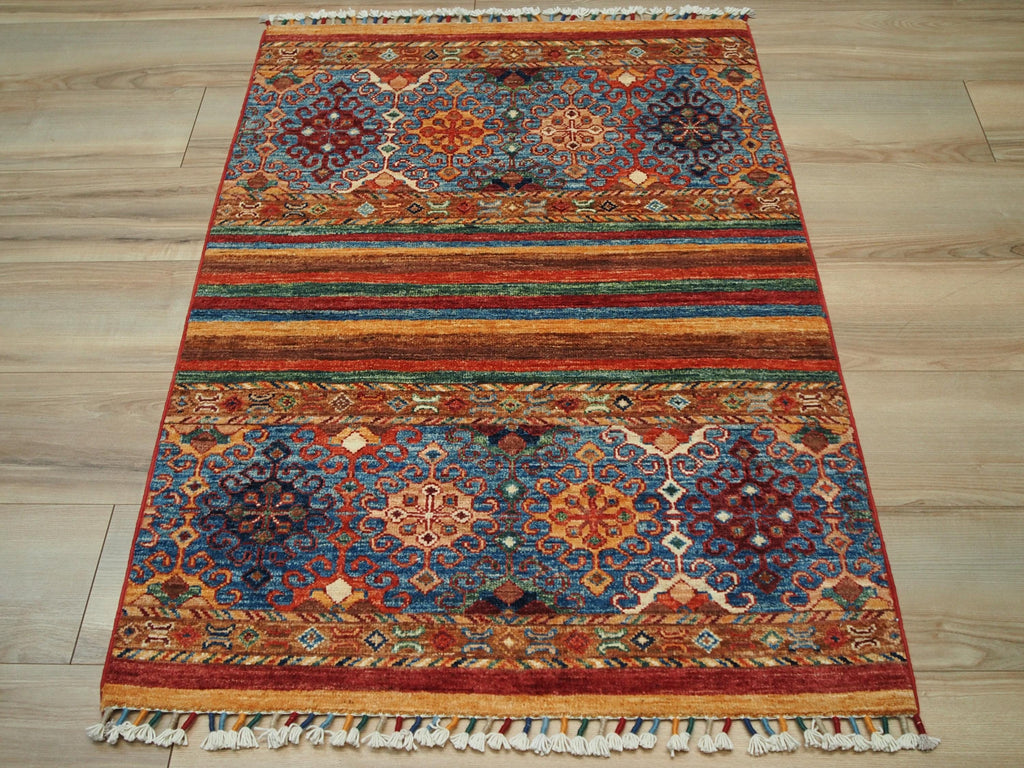 Hand Knotted Red Khorjan Rug 3x4 Ft Traditional Oriental Ghazni Wool Rug