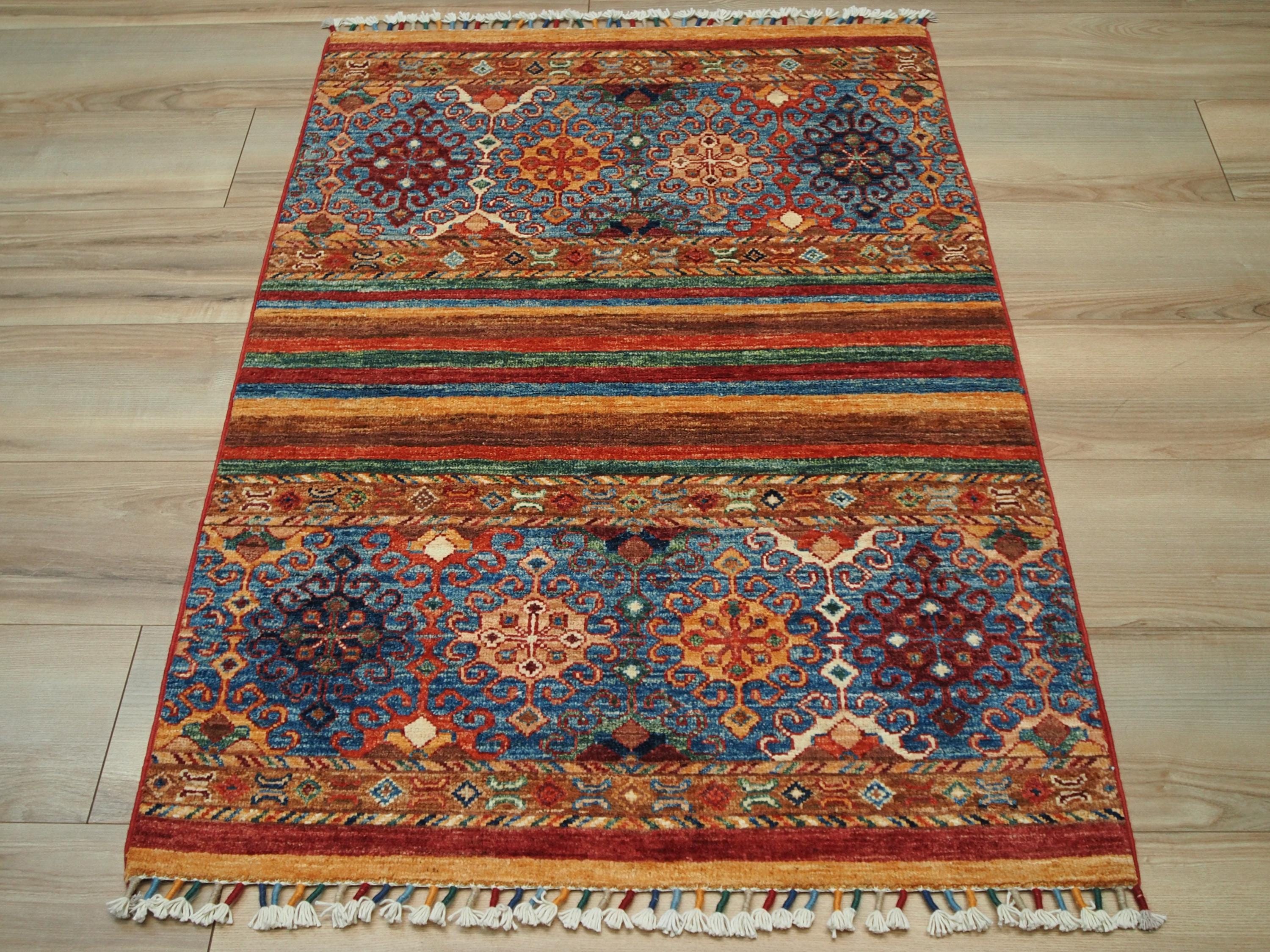 Hand Knotted Red Khorjan Rug 3x4 Ft Traditional Oriental Ghazni Wool Rug